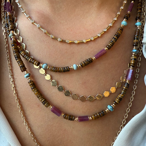 TIGER EYE, RUBY AND TURQUOISE NECKLACE