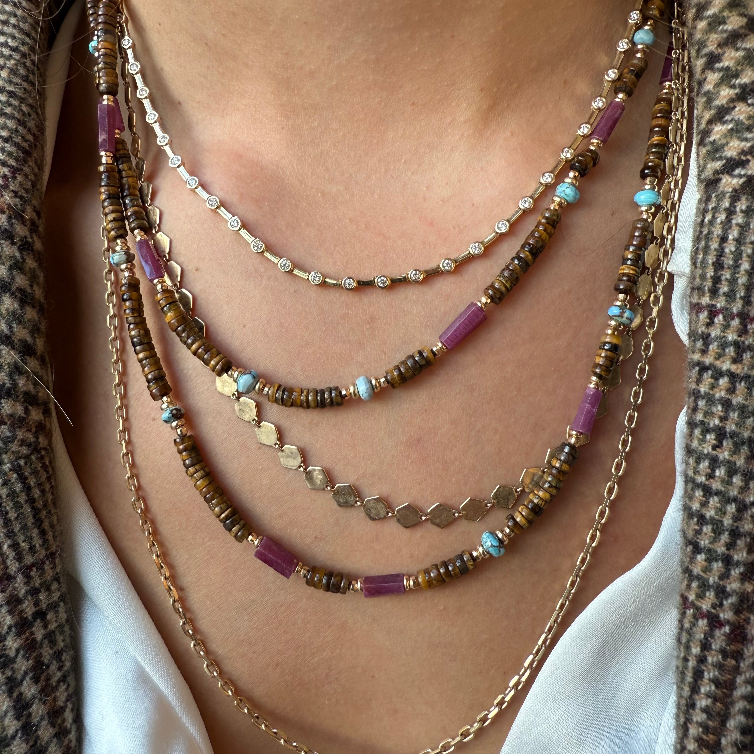 TIGER EYE, RUBY AND TURQUOISE NECKLACE