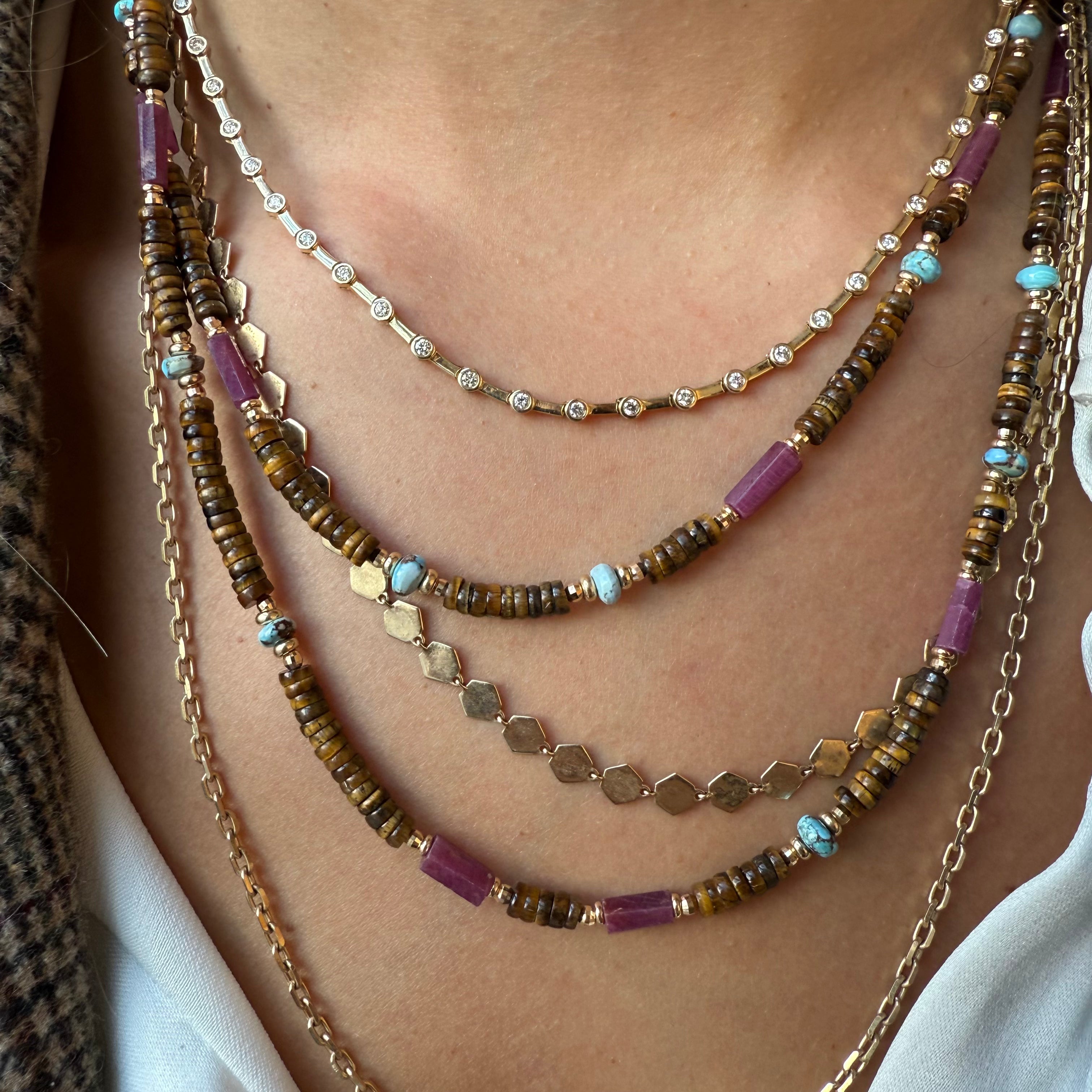 TIGER EYE, RUBY AND TURQUOISE NECKLACE