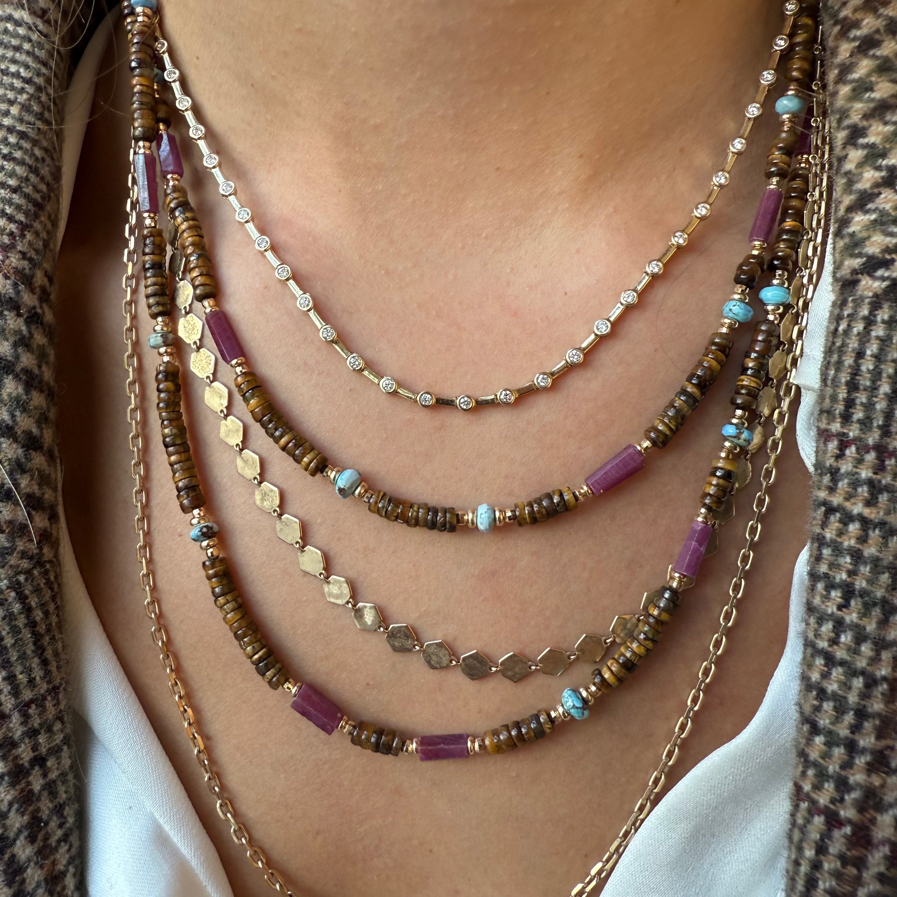 TIGER EYE, RUBY AND TURQUOISE NECKLACE