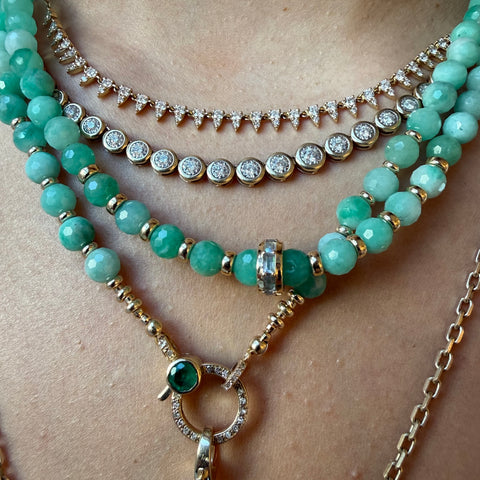 EMERALD NECKLACE WITH 14K GOLD AND MOONSTONE FOCAL BEAD