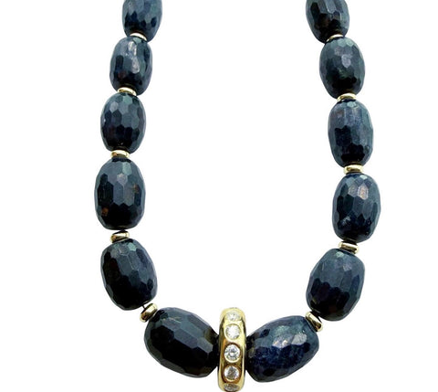 BLUE SAPPHIRE & DIAMOND BEAD NECKLACE