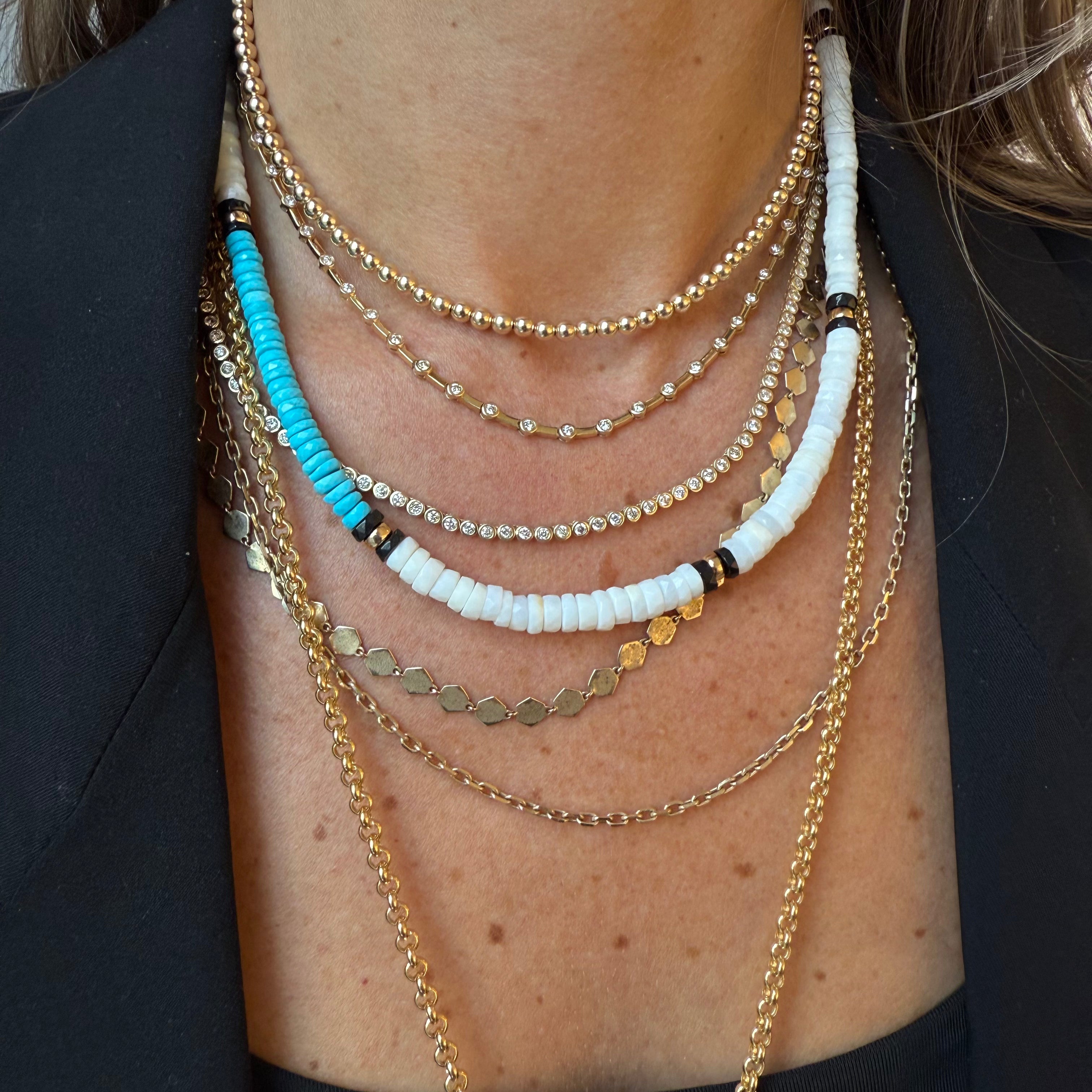 WHITE OPAL & TURQUOISE NECKLACE WITH 14K GOLD