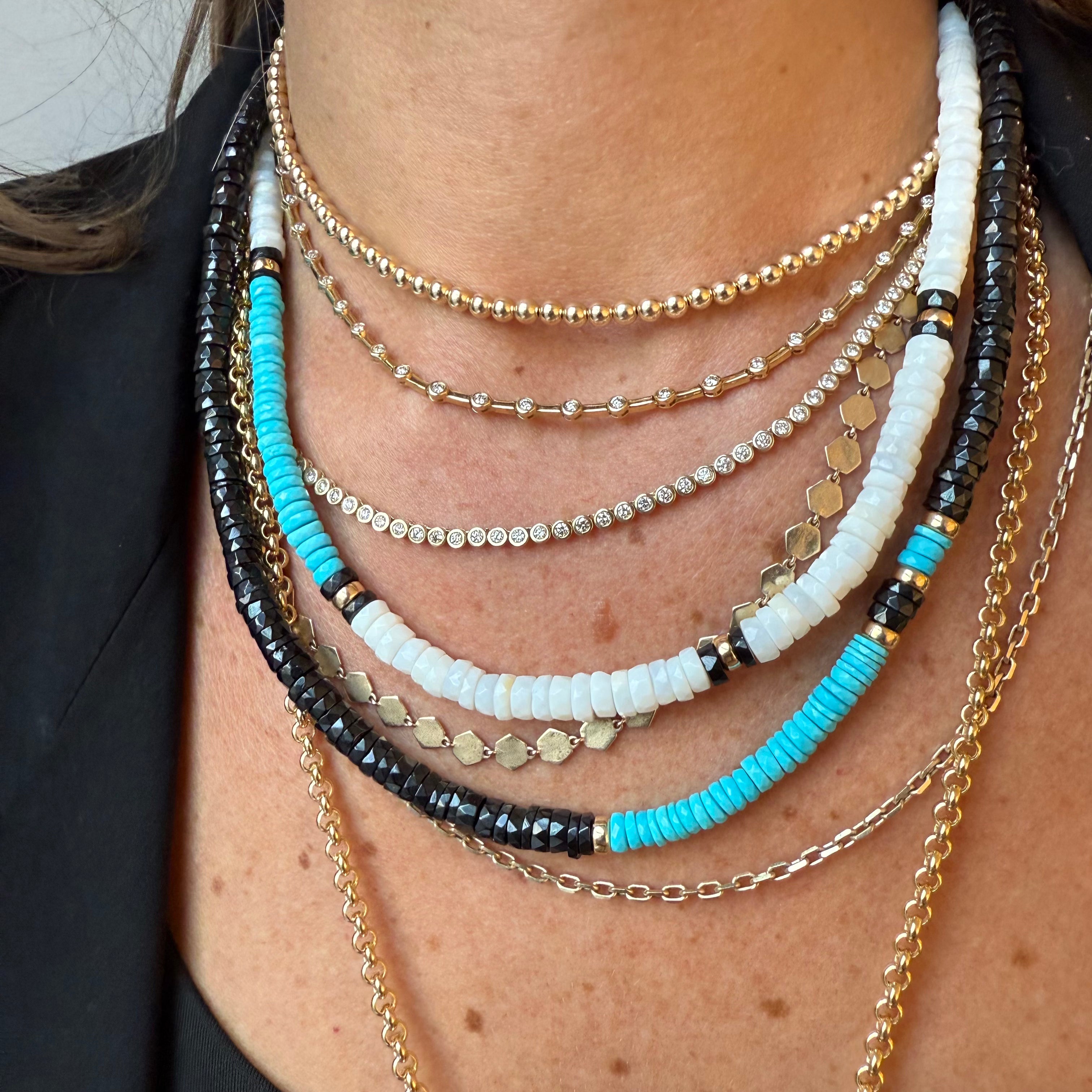 WHITE OPAL & TURQUOISE NECKLACE WITH 14K GOLD