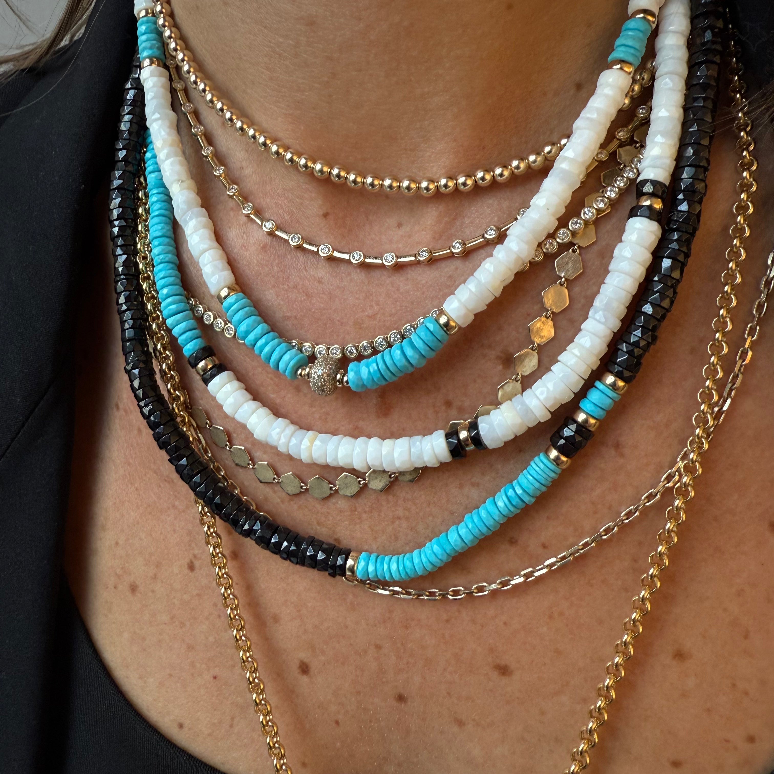 TURQUIOSE, OPAL & DIAMOND BEAD NECKLACE