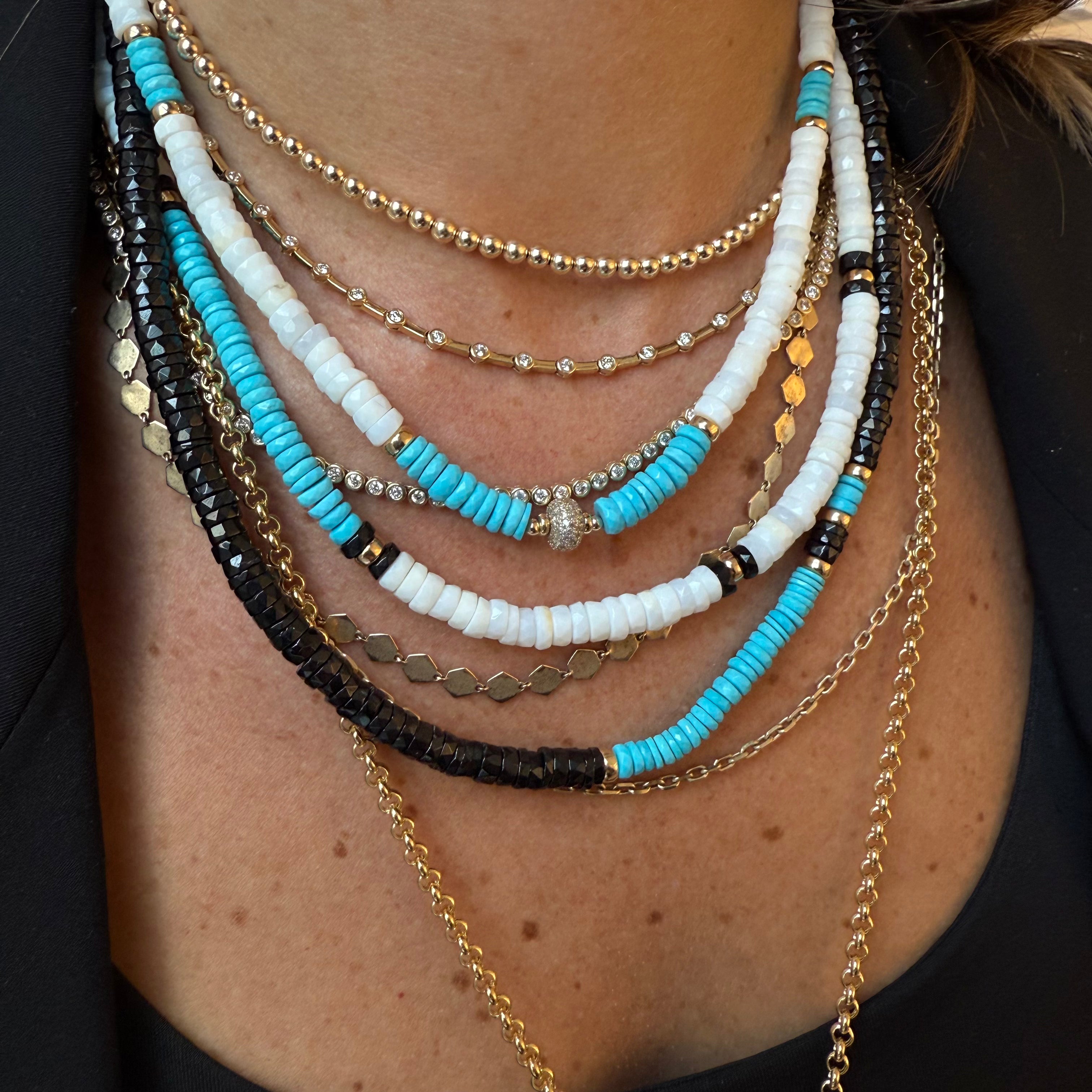 WHITE OPAL & TURQUOISE NECKLACE WITH 14K GOLD