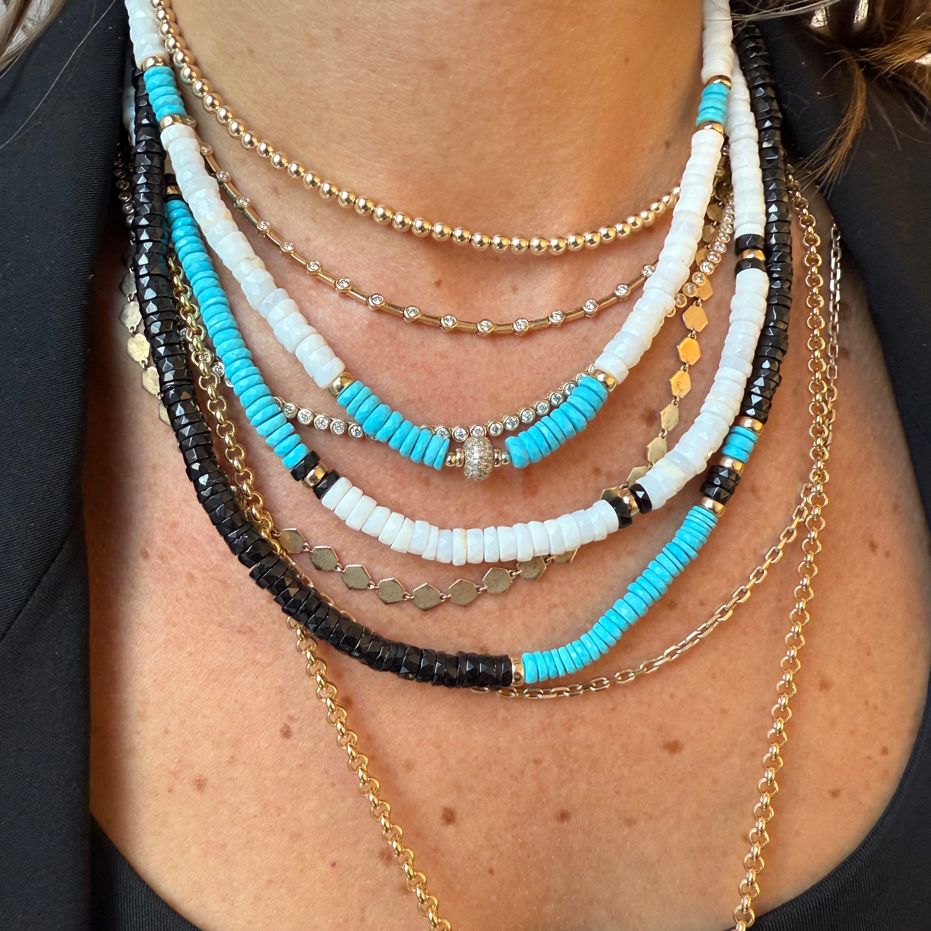 TURQUIOSE, OPAL & DIAMOND BEAD NECKLACE