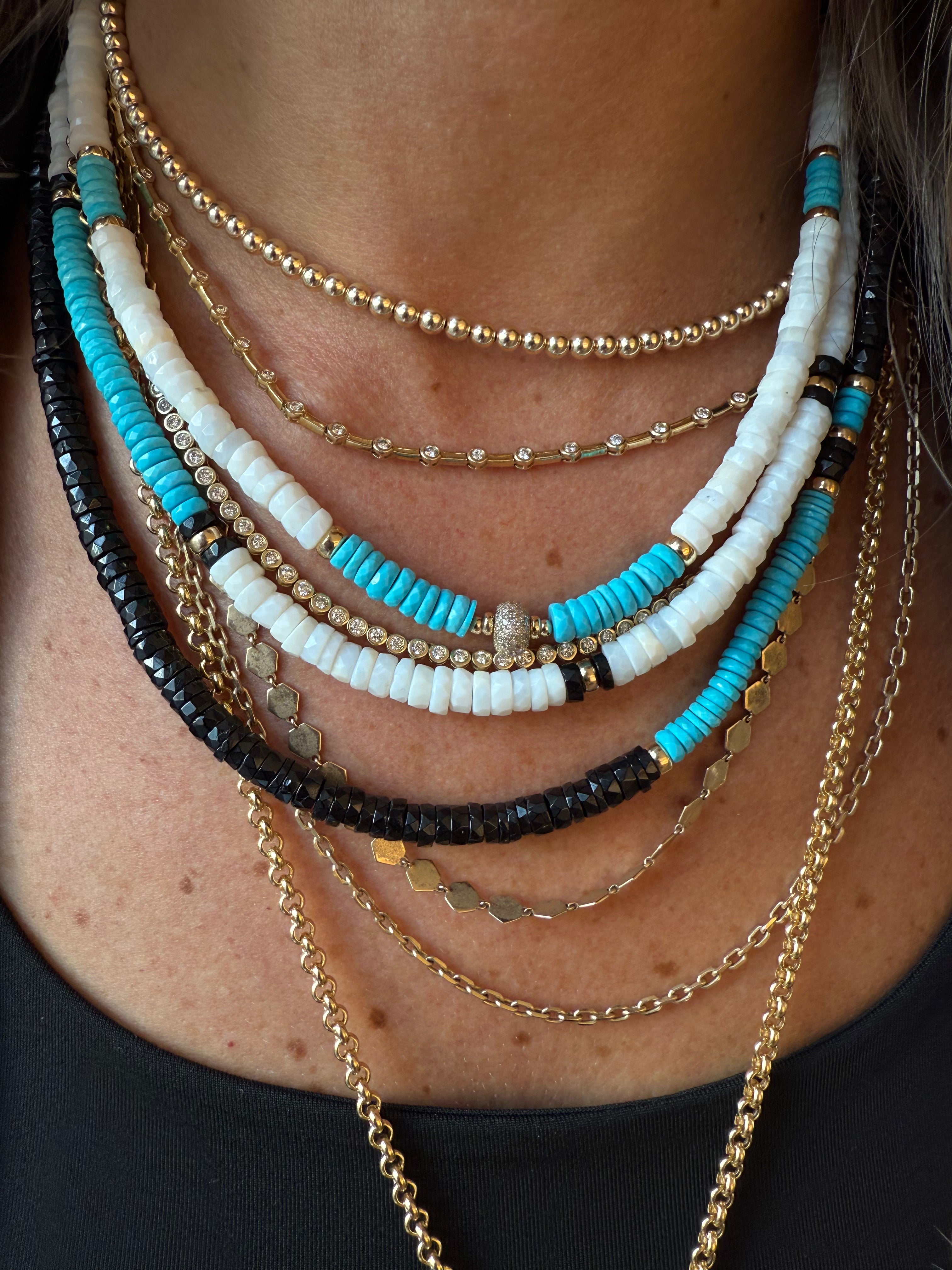 TURQUIOSE, OPAL & DIAMOND BEAD NECKLACE