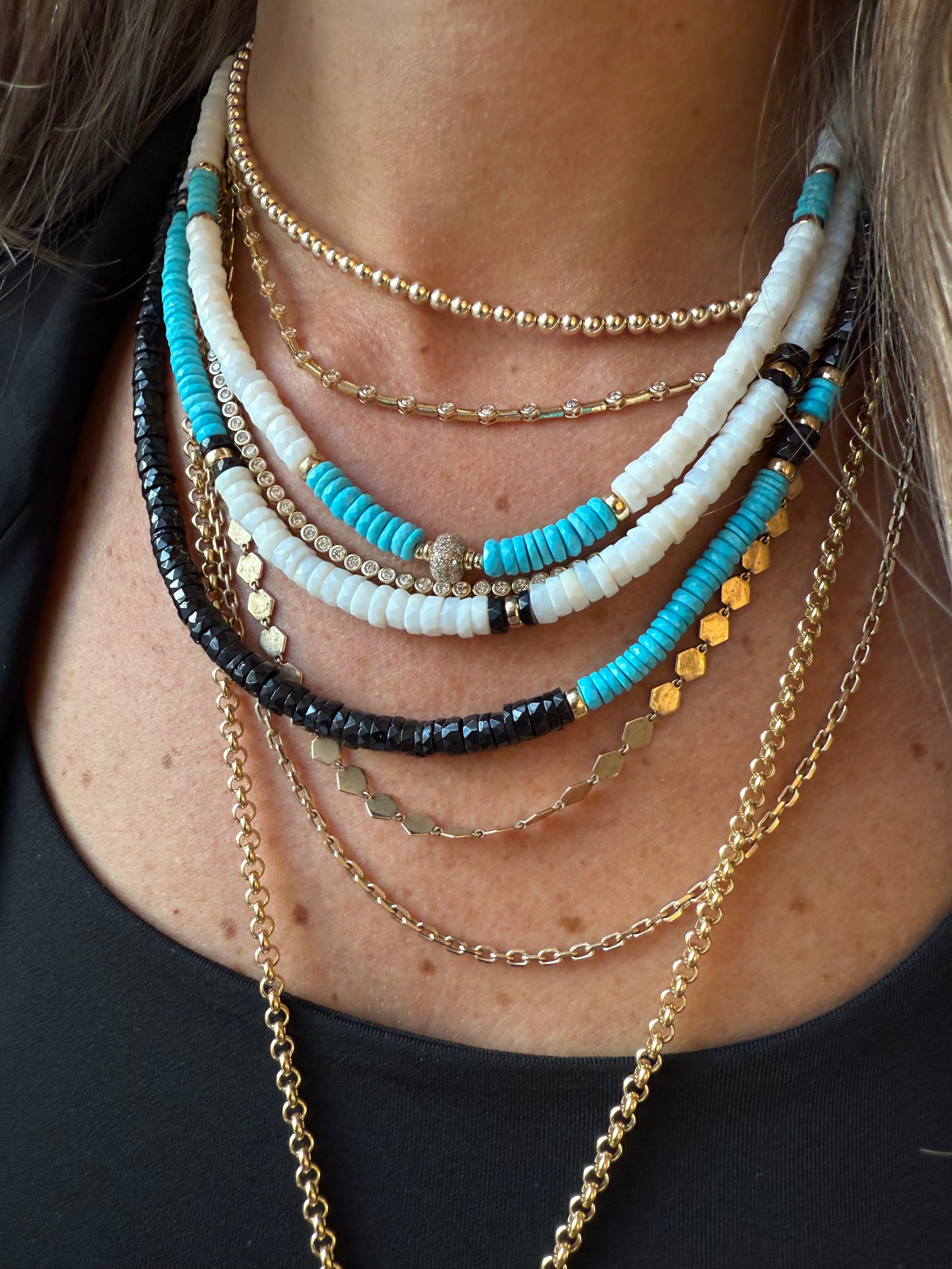 WHITE OPAL & TURQUOISE NECKLACE WITH 14K GOLD