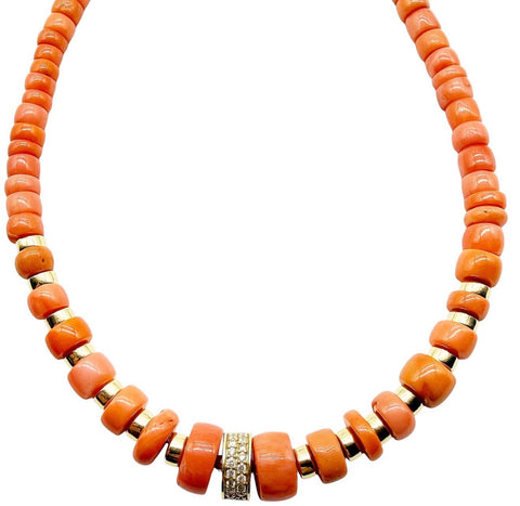 MOMO CORAL NECKLACE WITH 14K GOLD AND DIAMOND BEAD