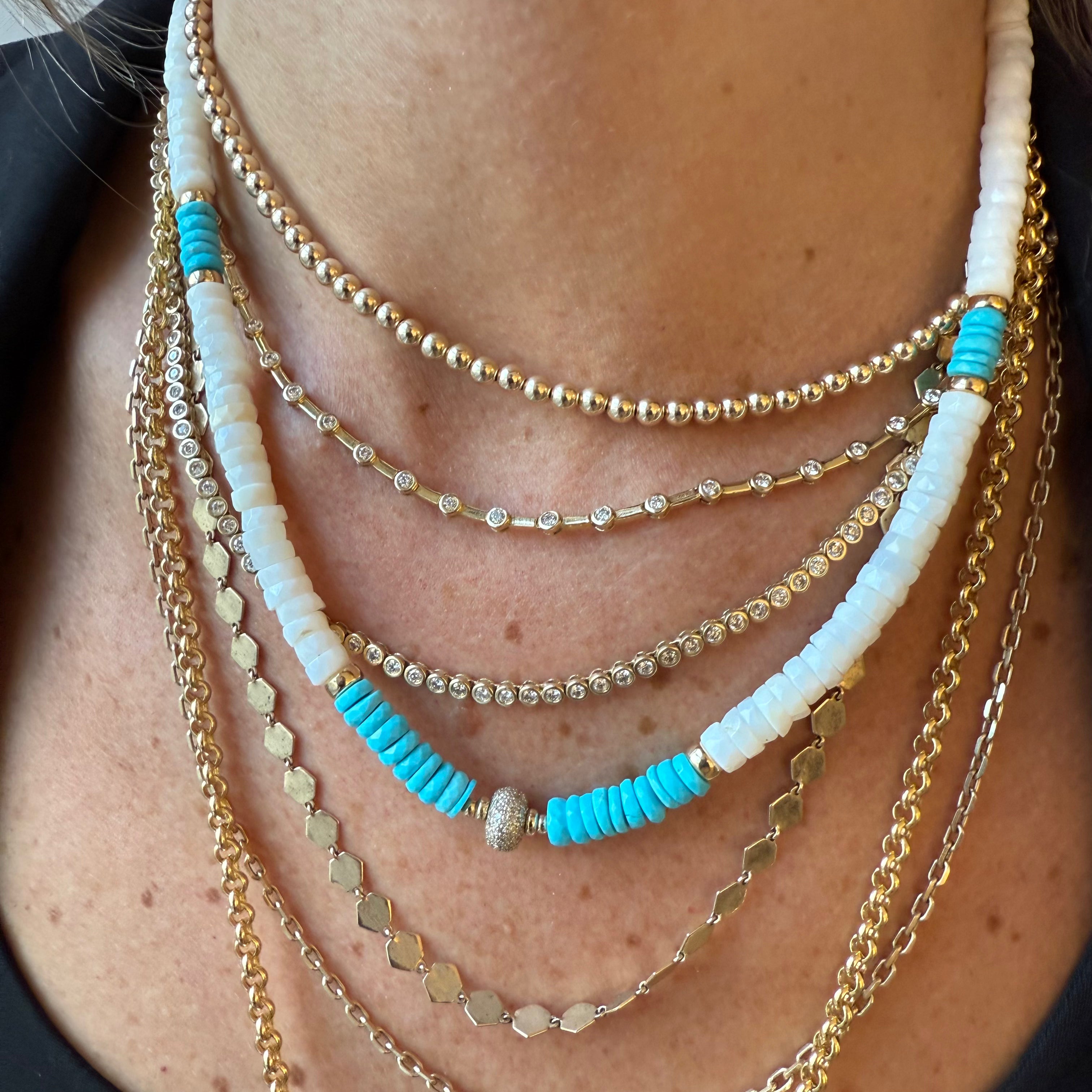 TURQUIOSE, OPAL & DIAMOND BEAD NECKLACE