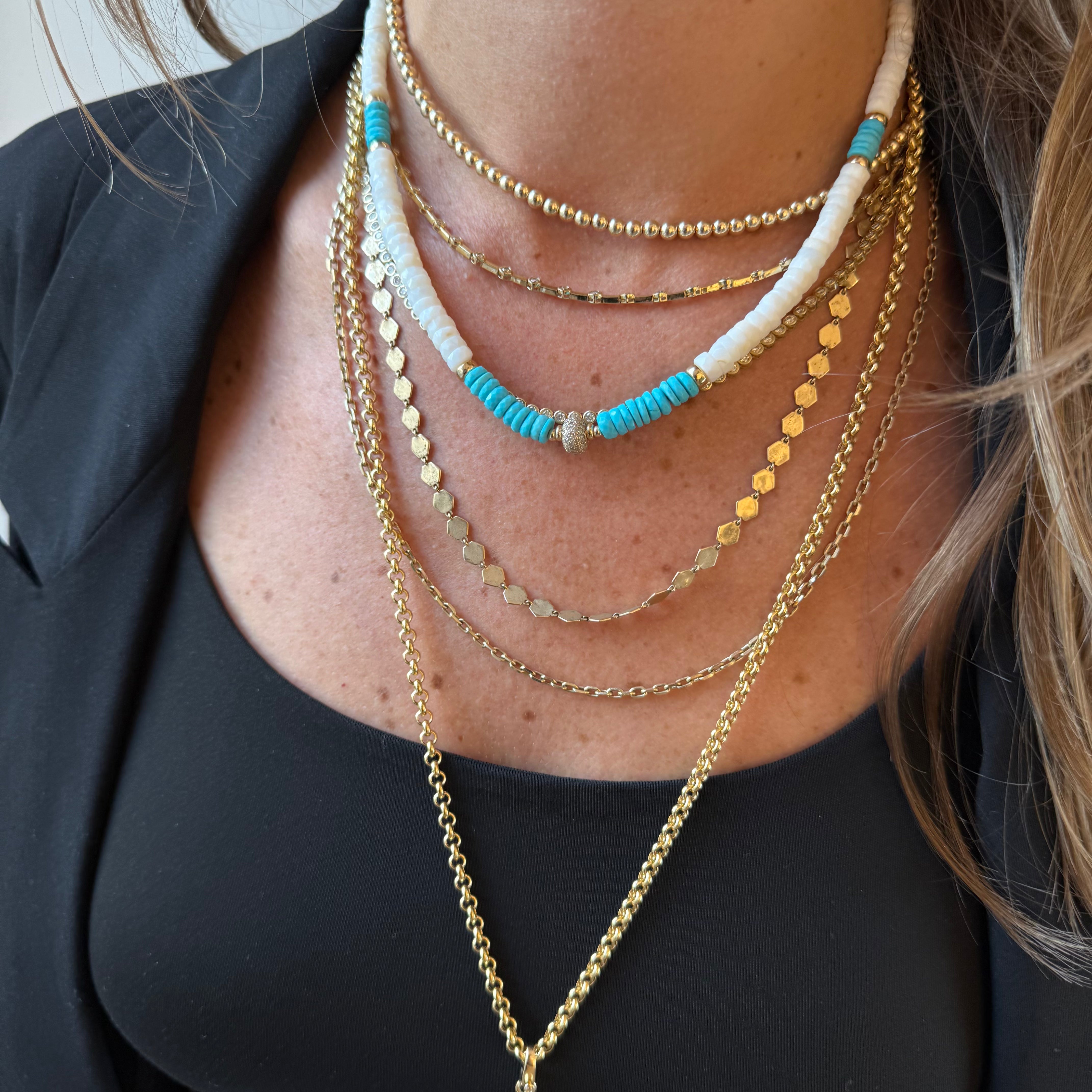 TURQUIOSE, OPAL & DIAMOND BEAD NECKLACE