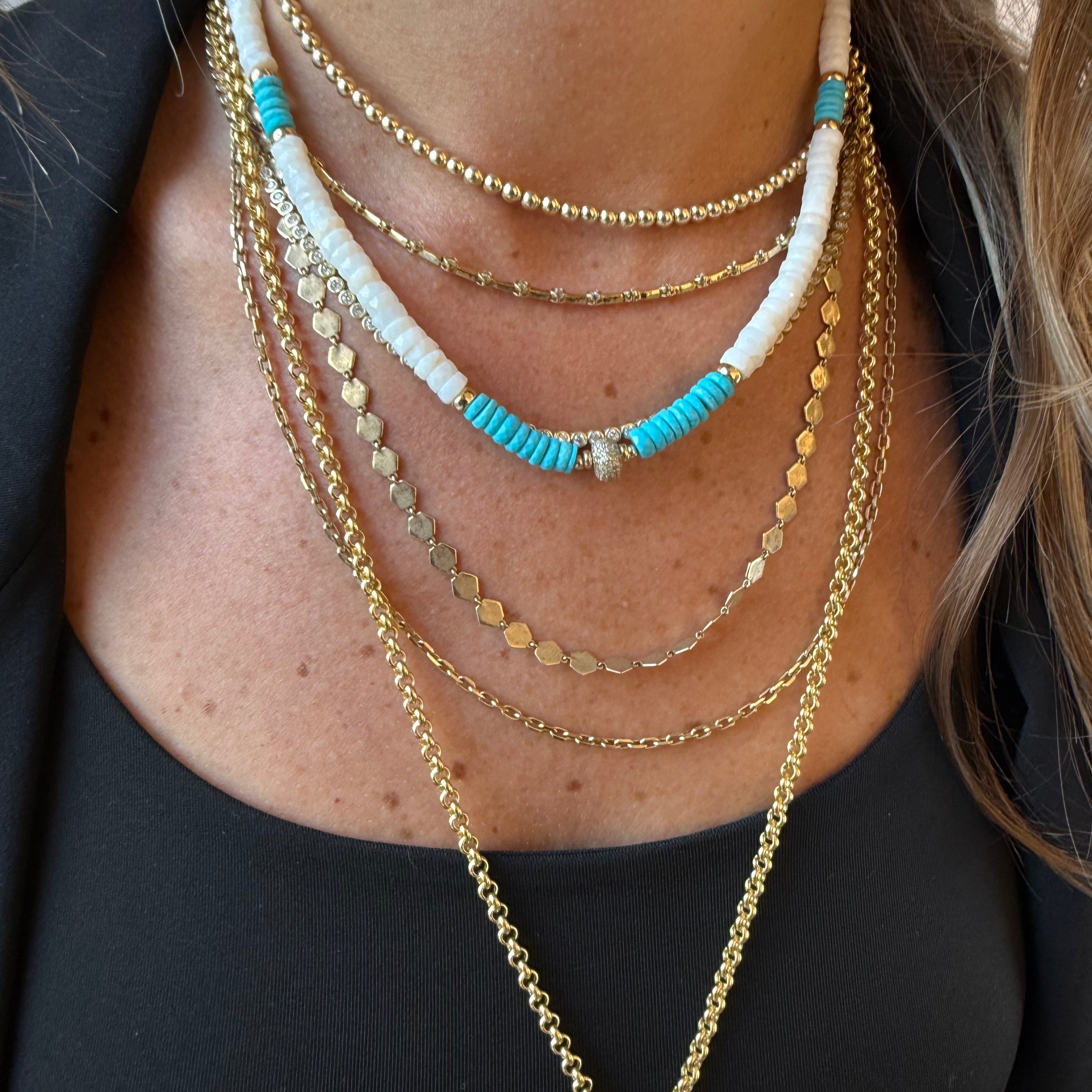 TURQUIOSE, OPAL & DIAMOND BEAD NECKLACE