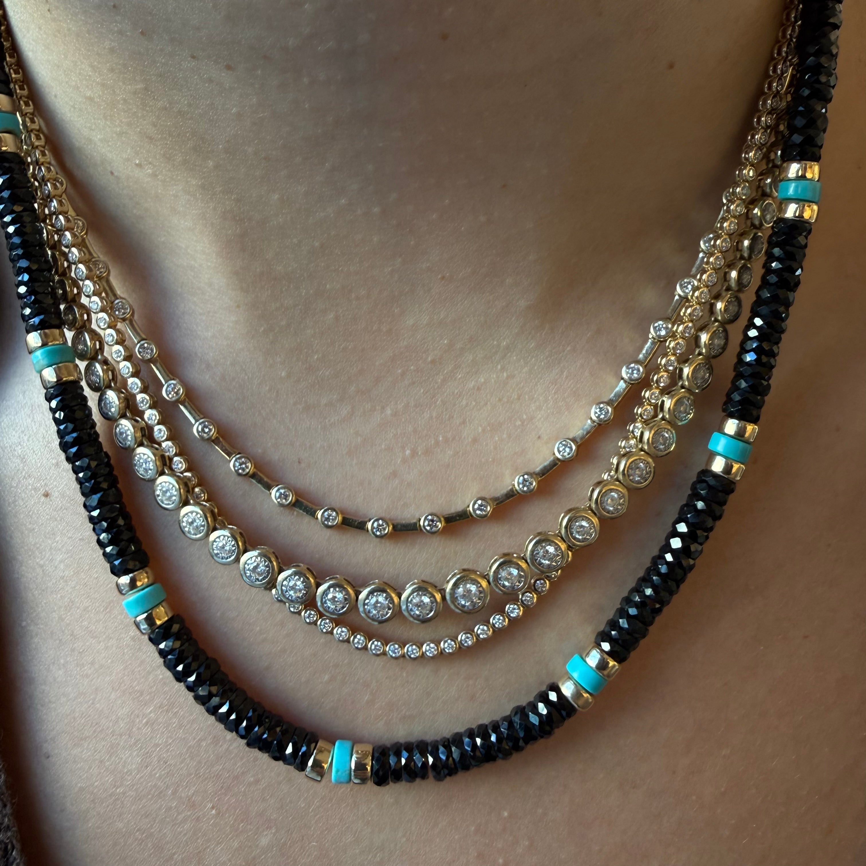 BLACK SPINEL AND TURQUOISE BEADED NECKLACE