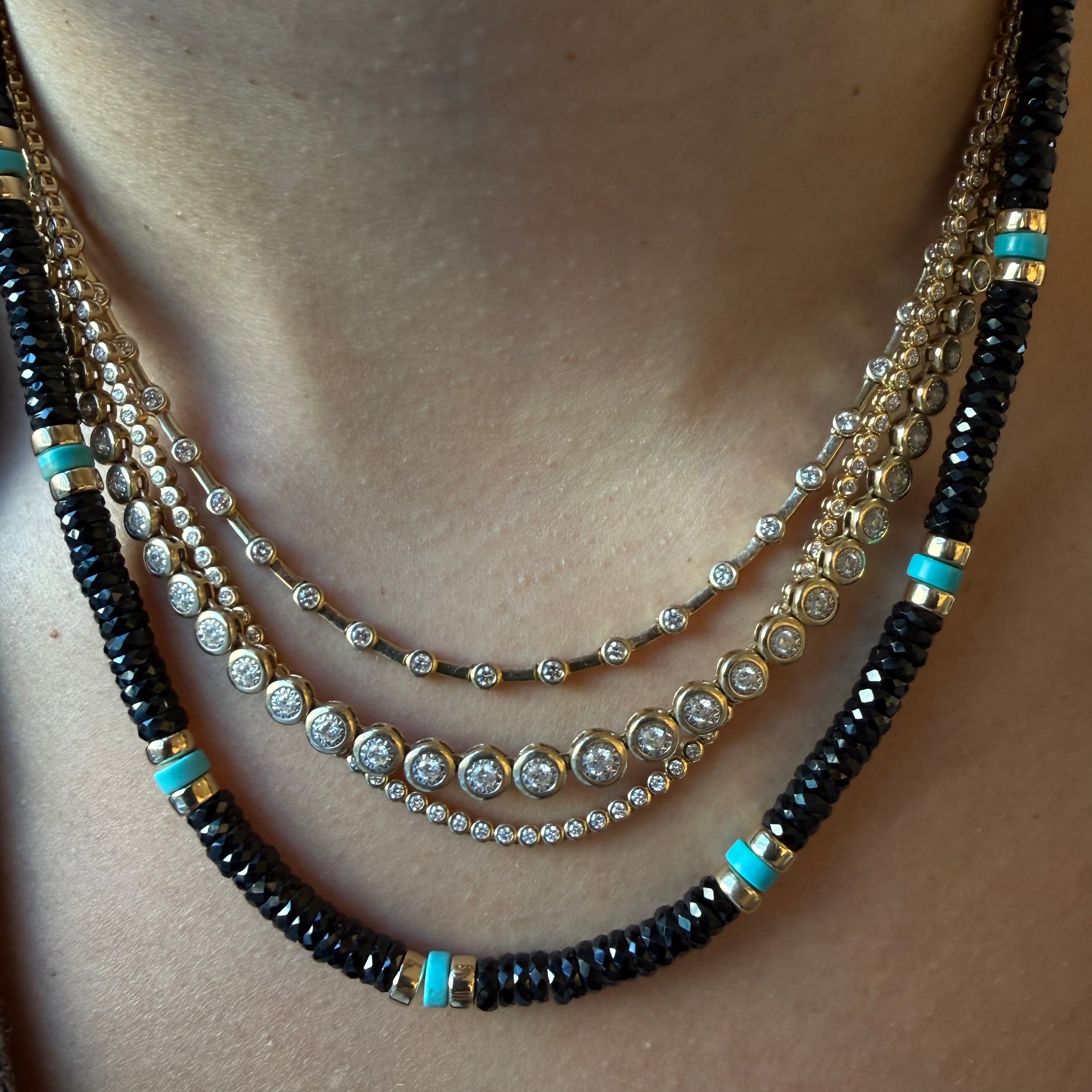 BLACK SPINEL AND TURQUOISE BEADED NECKLACE