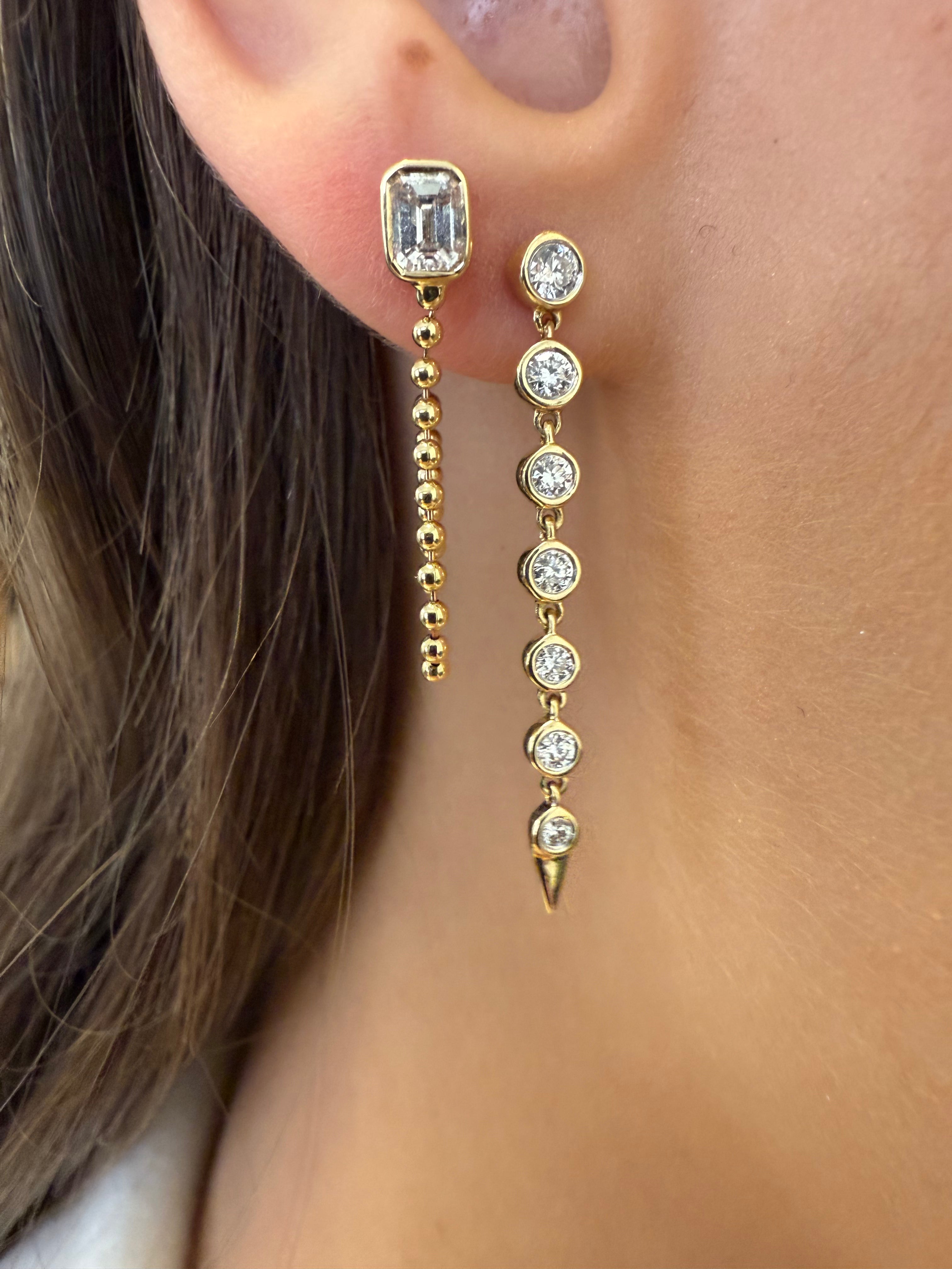 EMERALD CUT EARRINGS WITH 14K GOLD BALL CHAIN