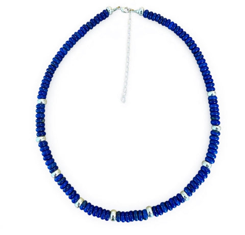 LAPIS AND SILVER BEADED NECKLACE