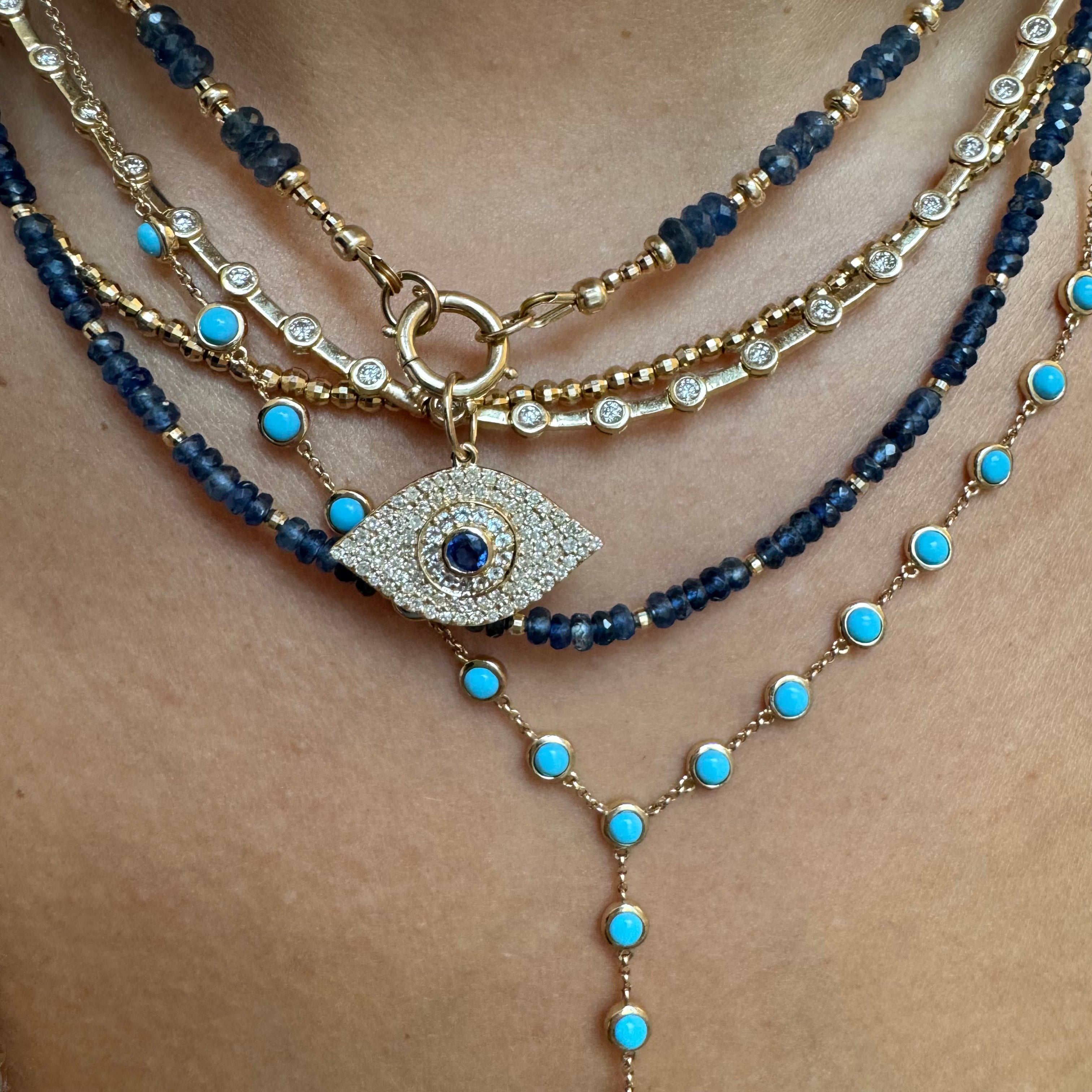 TURQUOISE & 14K GOLD Y NECKLACE