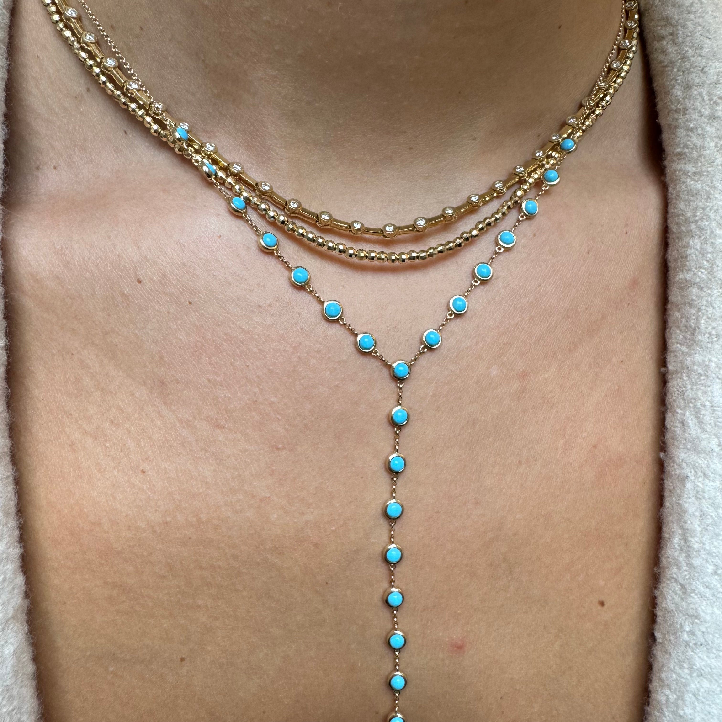 TURQUOISE & 14K GOLD Y NECKLACE