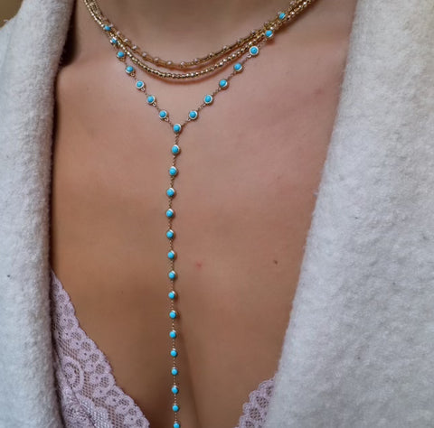 TURQUOISE & 14K GOLD Y NECKLACE