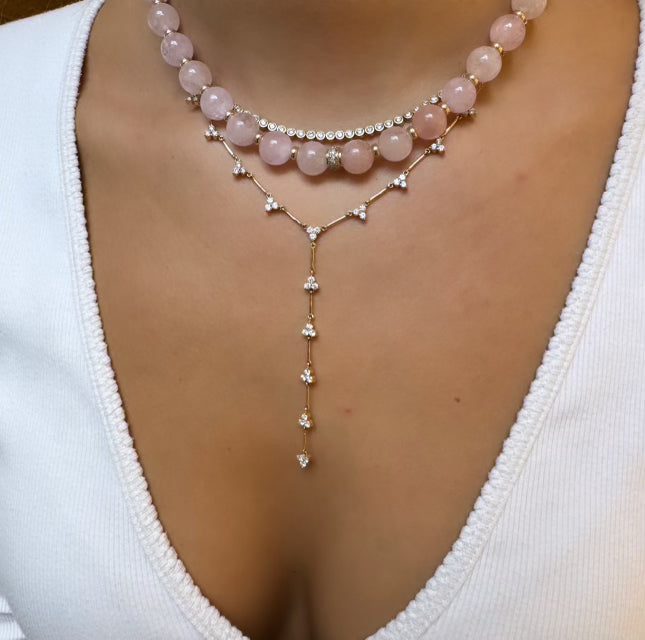 PINK MORGANITE & DIAMOND GEMSTONE NECKLACE