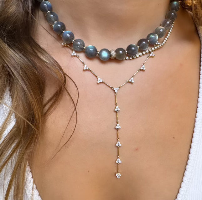 LABRADORITE & DIAMOND BEAD NECKLACE