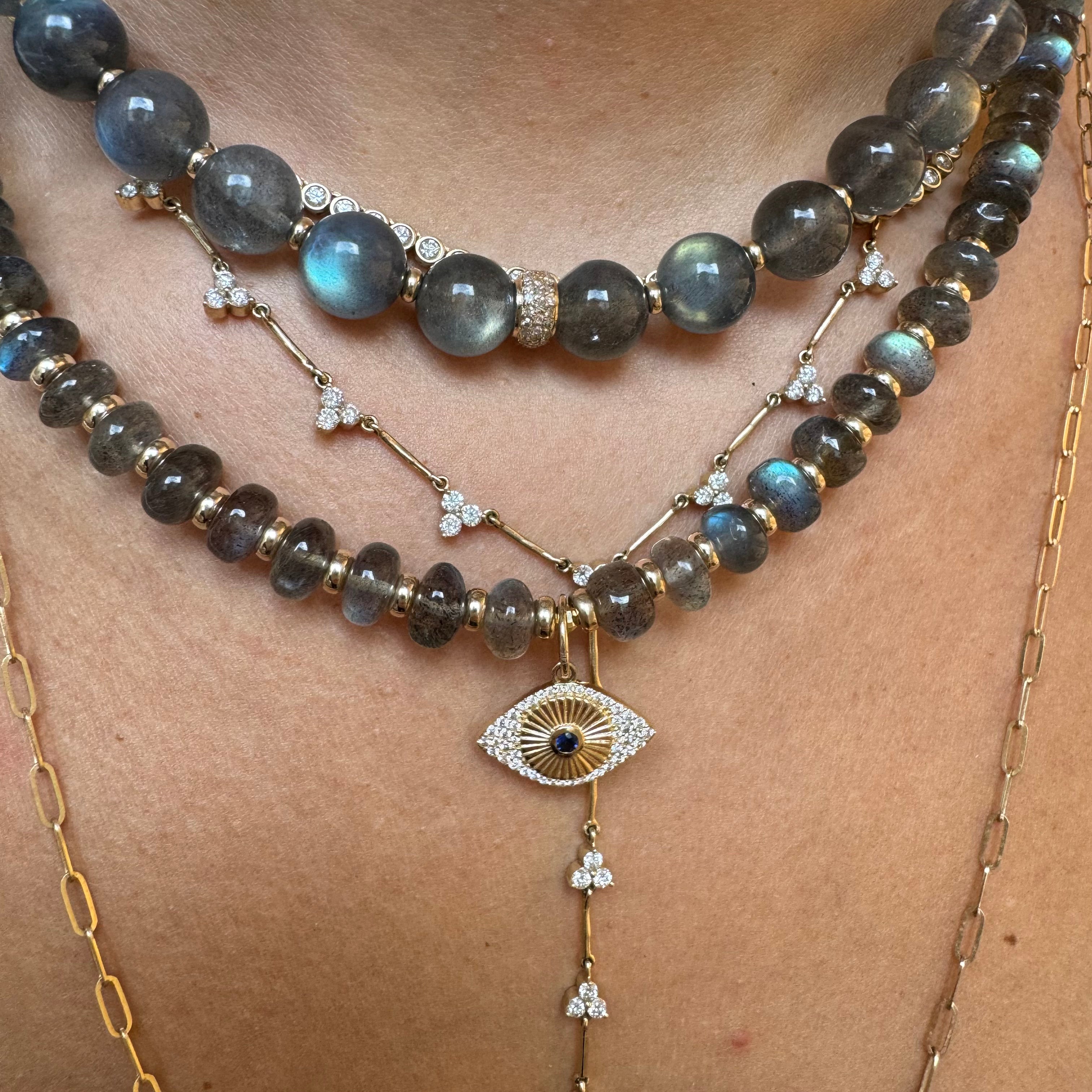 LABRADORITE & 14K GOLD & DIAMOND EVIL EYE NECKLACE