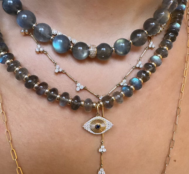 LABRADORITE & DIAMOND BEAD NECKLACE