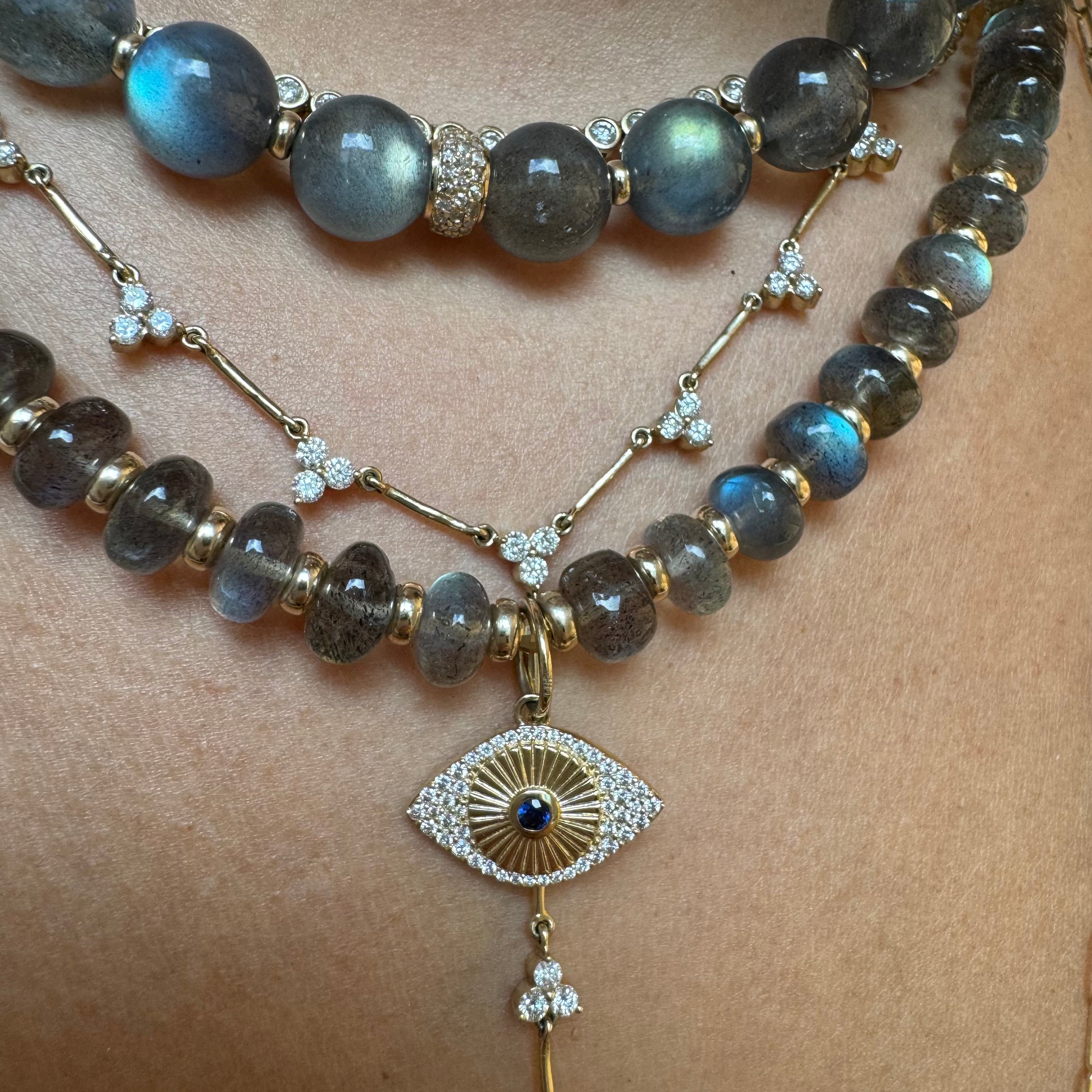 LABRADORITE & 14K GOLD & DIAMOND EVIL EYE NECKLACE