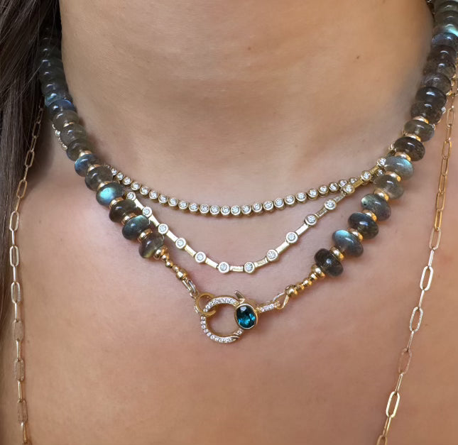 LABRADORITE & BLUE TOPAZ & DIAMOND CLASP