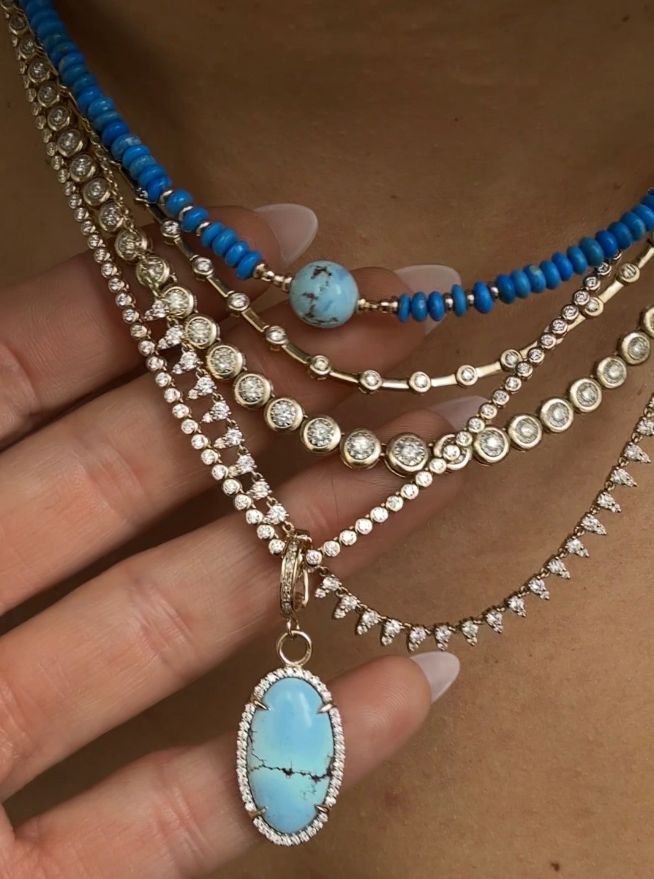 BLUE CERULELITE AND GOLDEN HILL BEAD NECKLACE