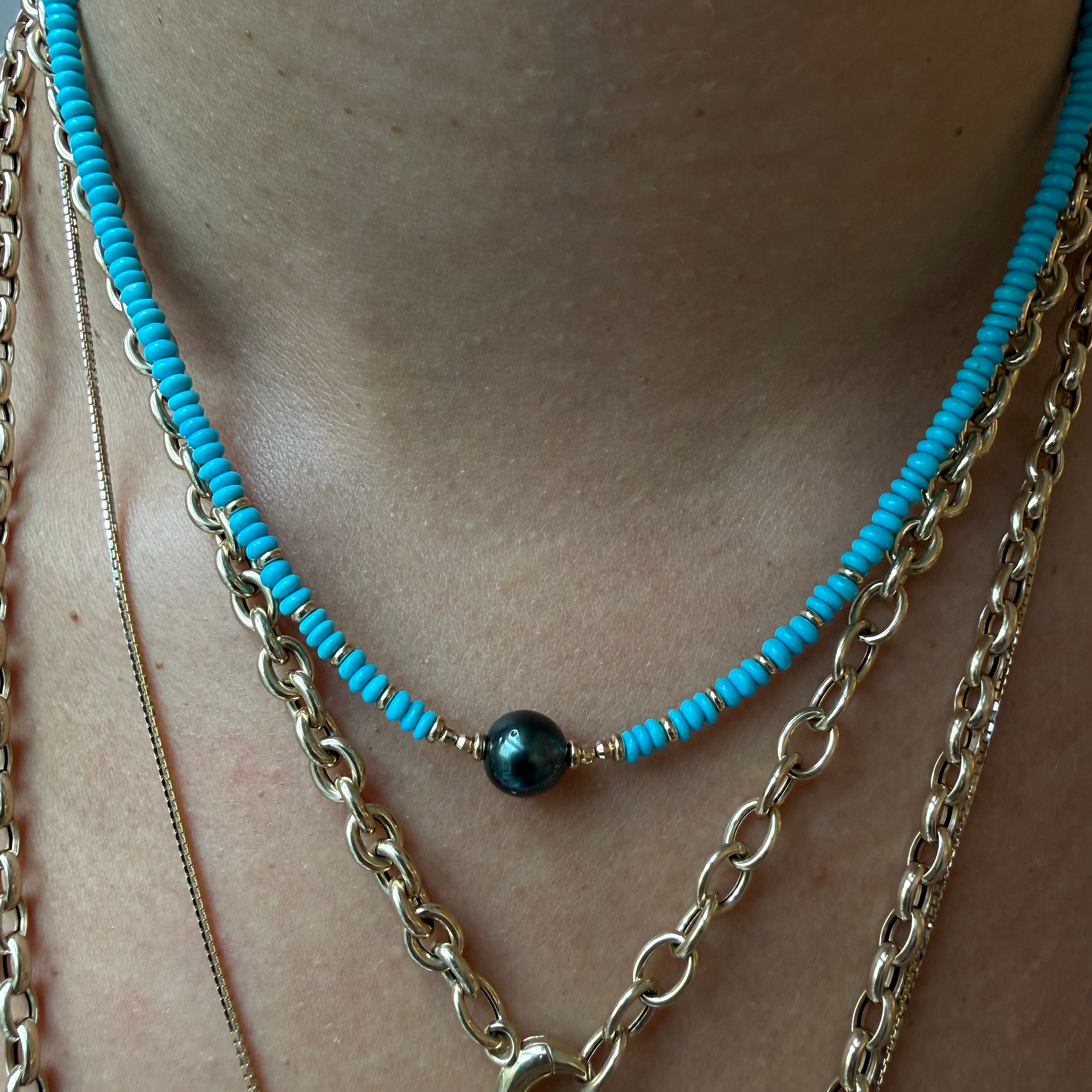 TURQUOISE OR PINK SAPPHIRE AND BABY TAHITIAN PEARL NECKLACE