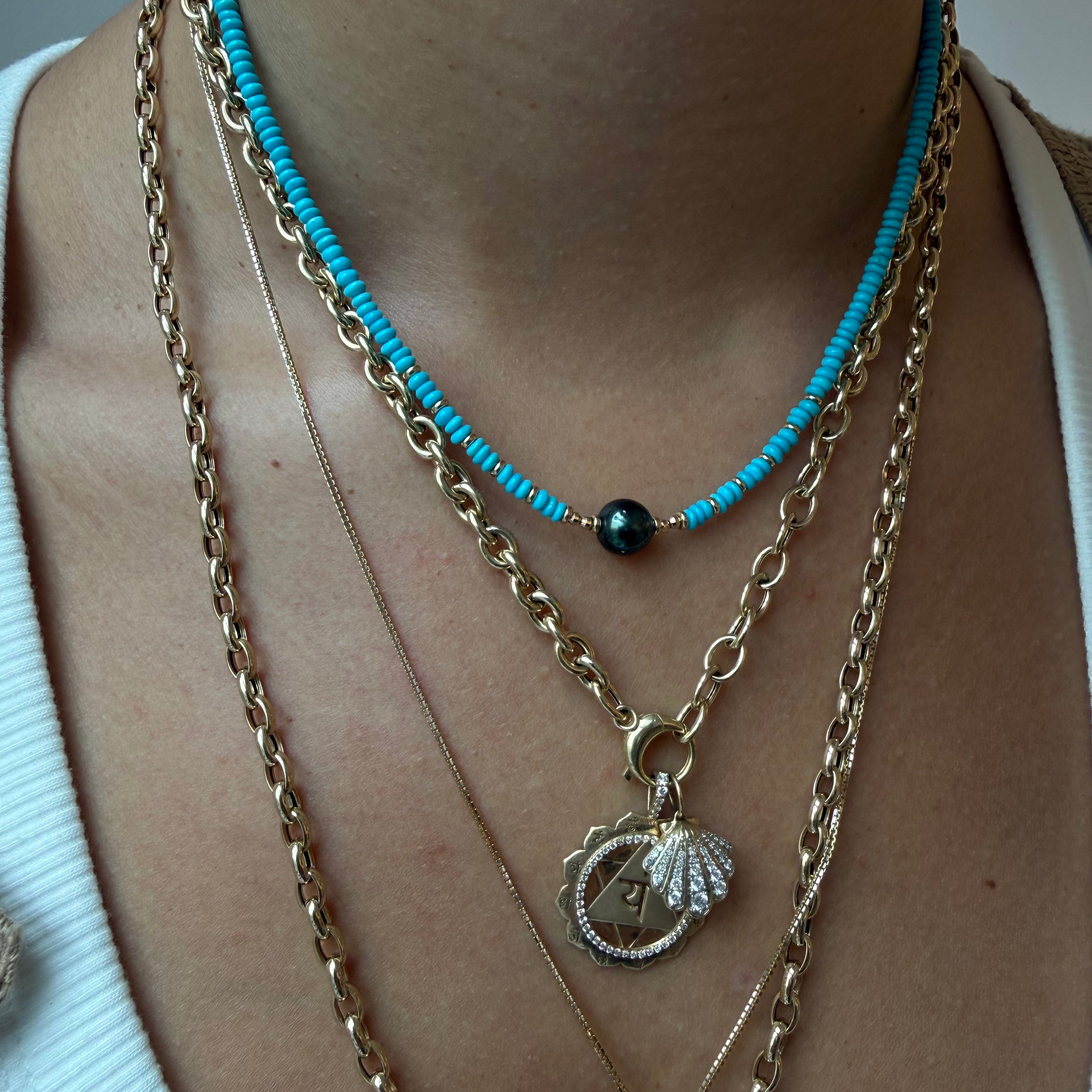 TURQUOISE OR PINK SAPPHIRE AND BABY TAHITIAN PEARL NECKLACE