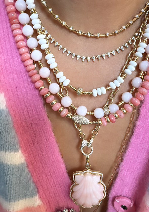 PINK OPAL & DIAMOND BEAD NECKLACE