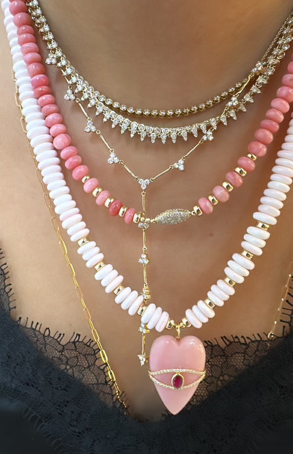 PINK OPAL & DIAMOND BEAD NECKLACE