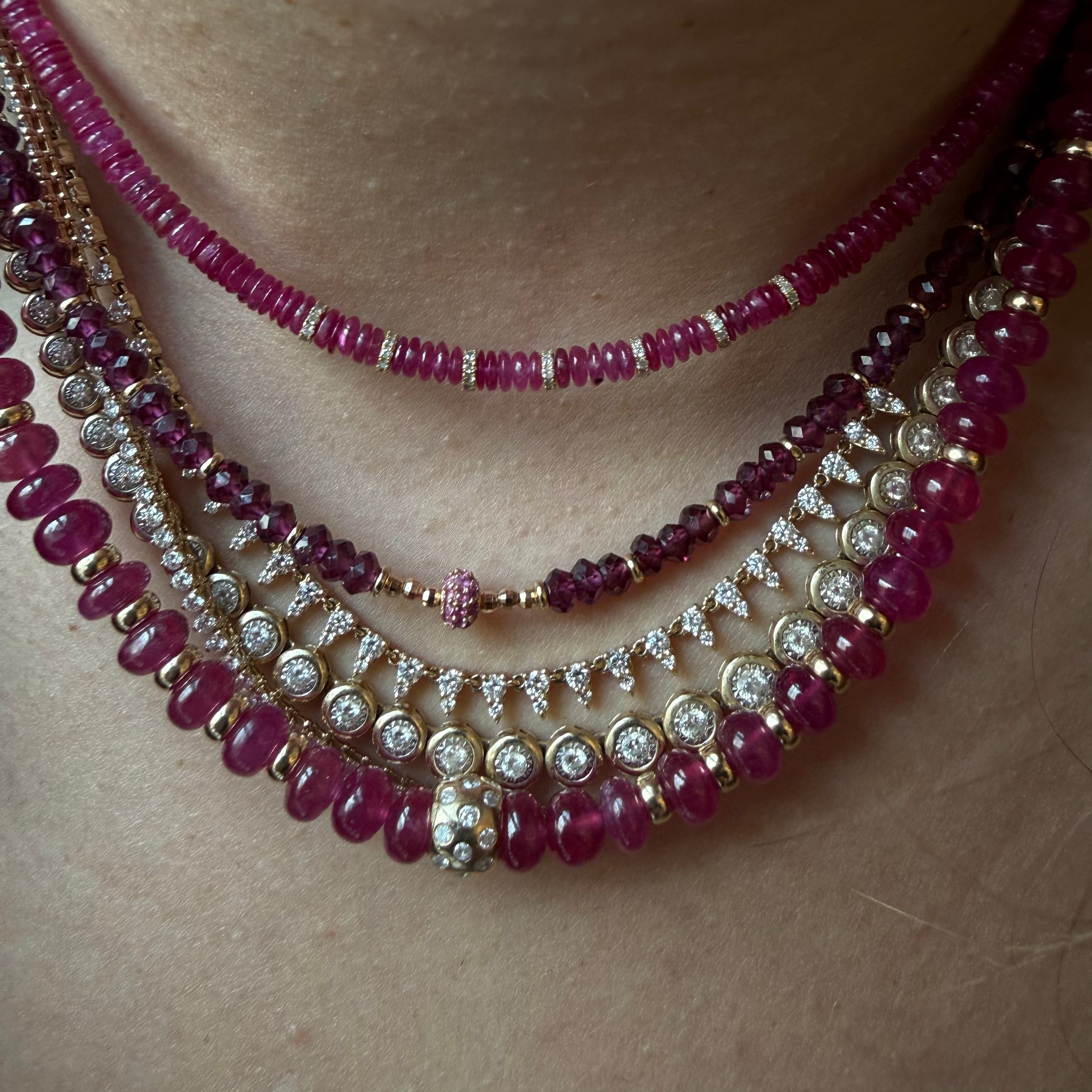 RUBY AND DIAMOND BEADED NECKLACE