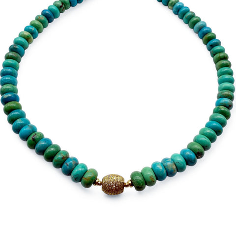 TURQUOISE & DIAMOND BEAD NECKLACE