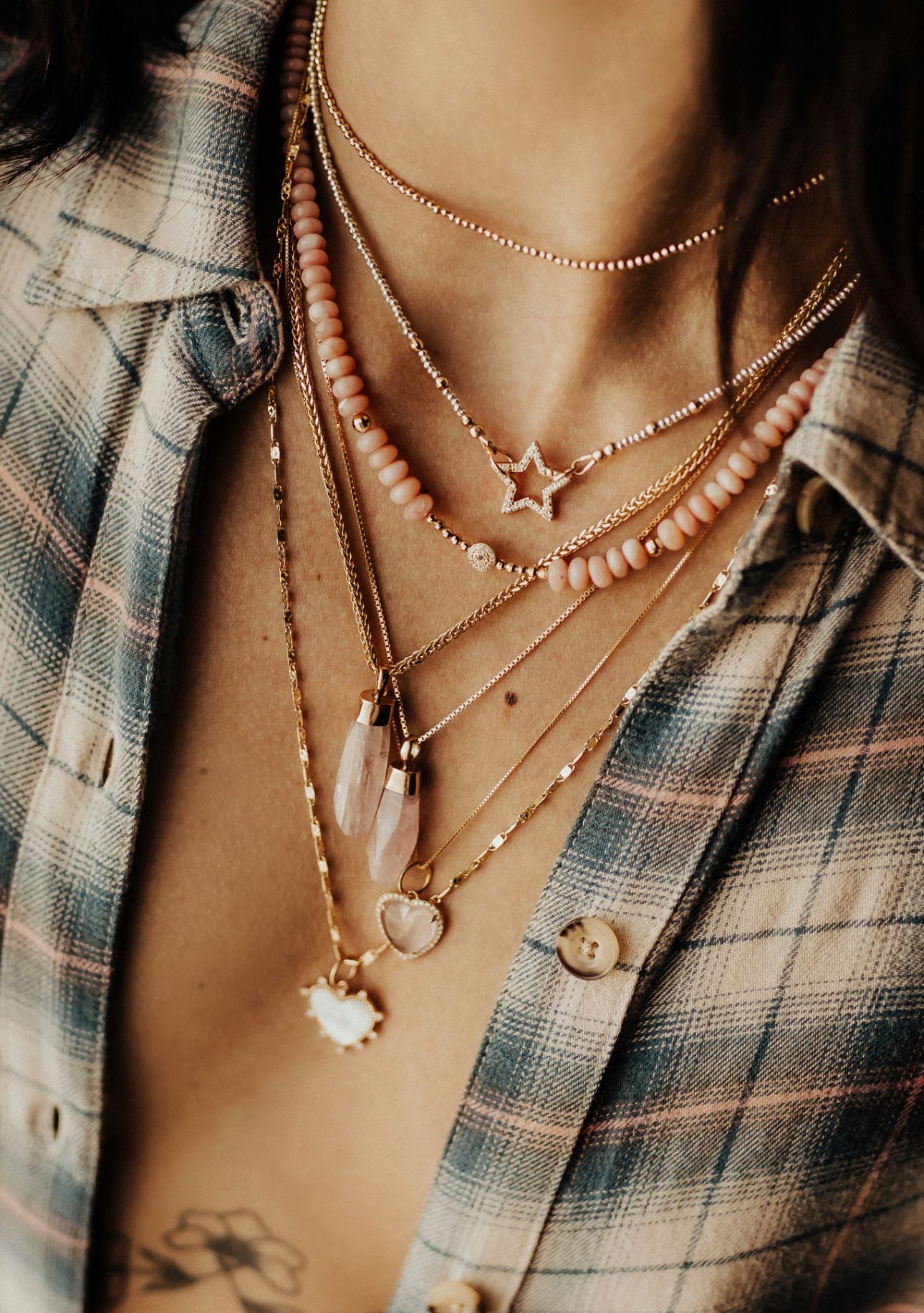 PINK OPAL & 14K GOLD PROTECTION NECKLACE