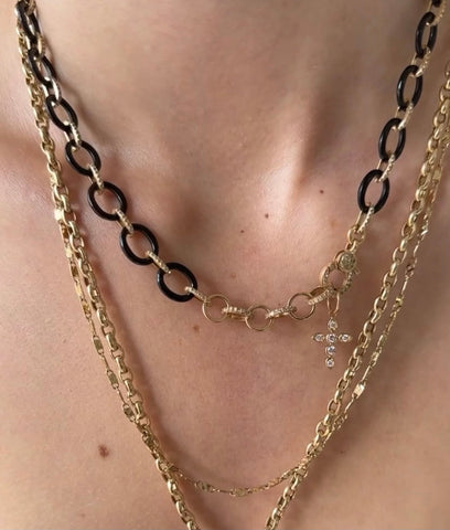 BLACK ONYX AND 14K GOLD AND DIAMOND LINK NECKLACE