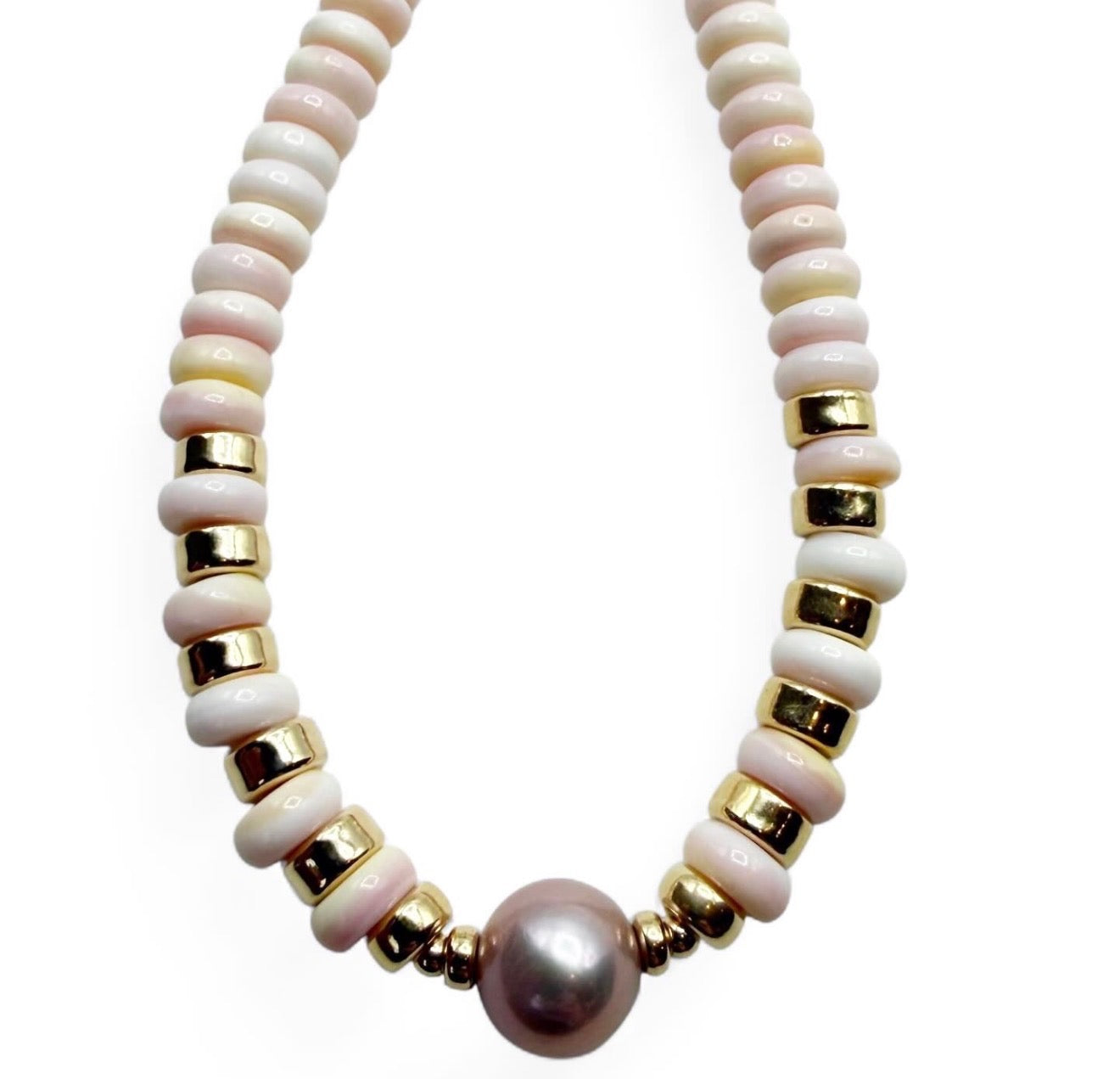 PINK FRESH WATER PEARL NECKLACE WITH PINK SHELL OR LARIMAR