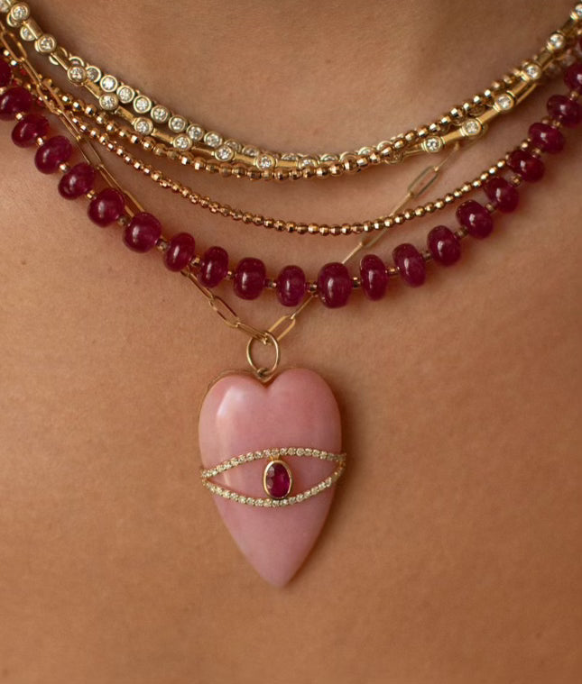 14k GOLD PINK OPAL & DIAMOND NECKLACE WITH PINK SAPPHIRE