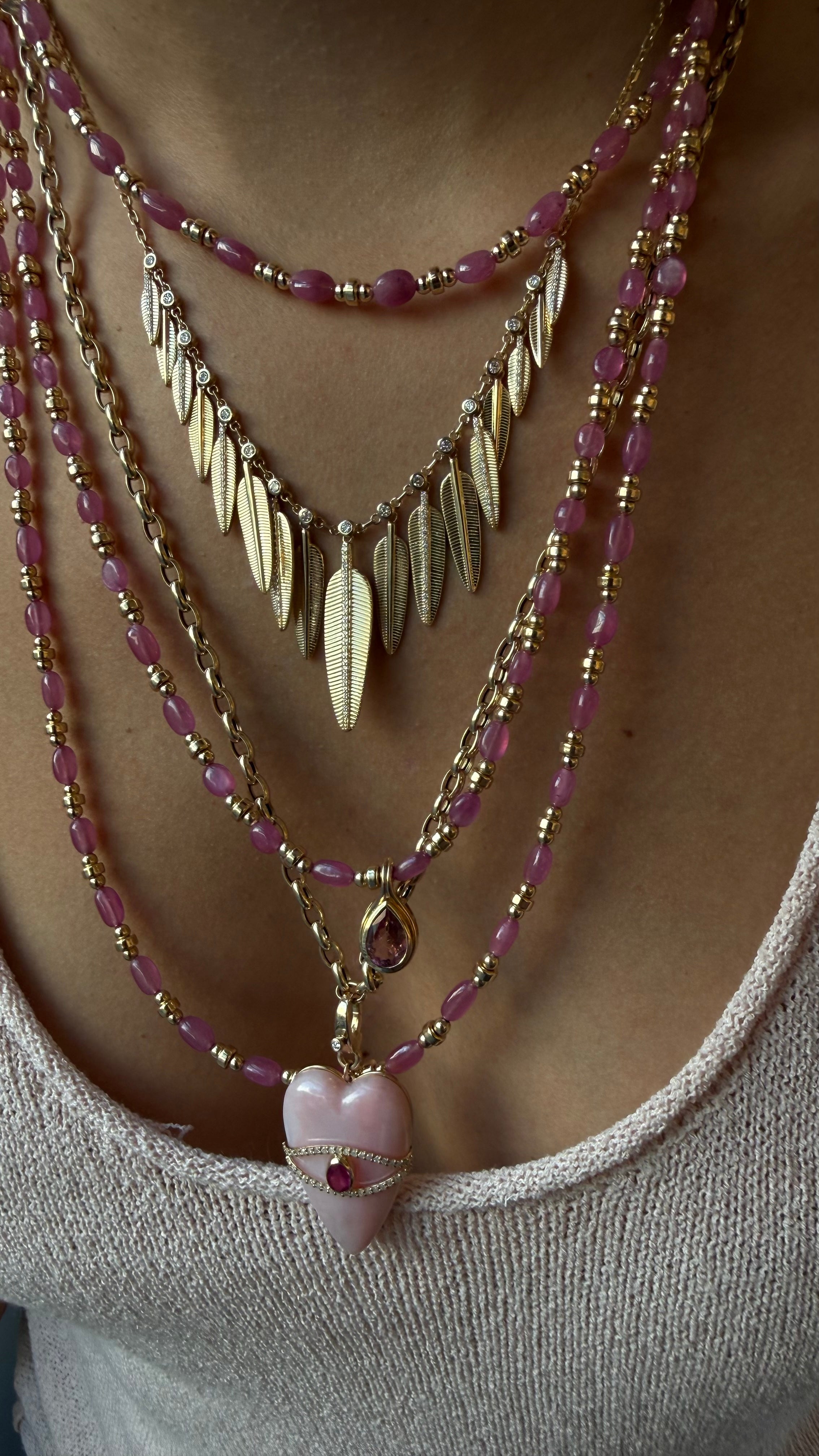 PINK SAPPHIRE AND GOLD BEADED NECKLACE