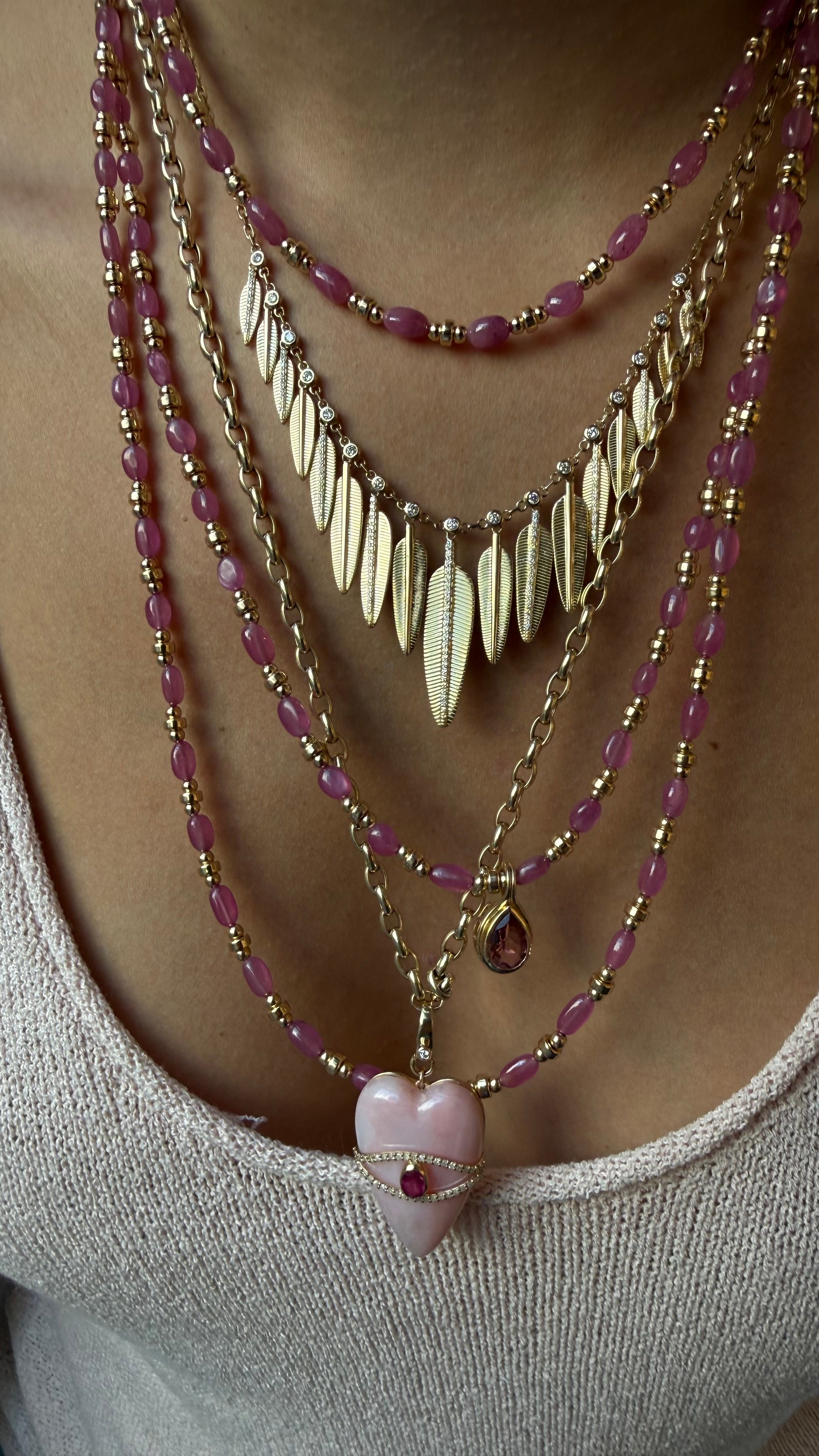 PINK SAPPHIRE AND GOLD BEADED NECKLACE