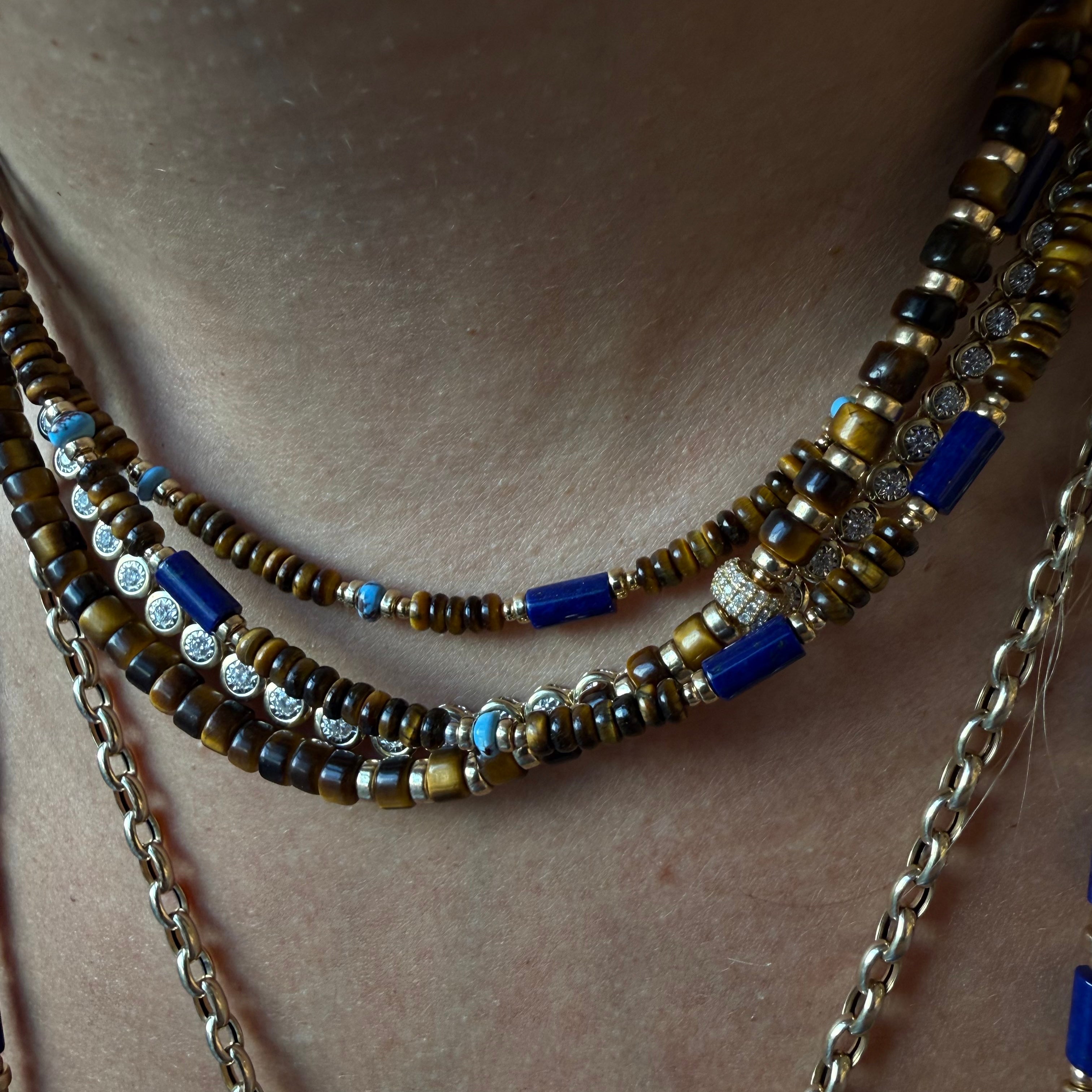 TIGERS EYE, LAPIS & TURQUOISE NECKLACE
