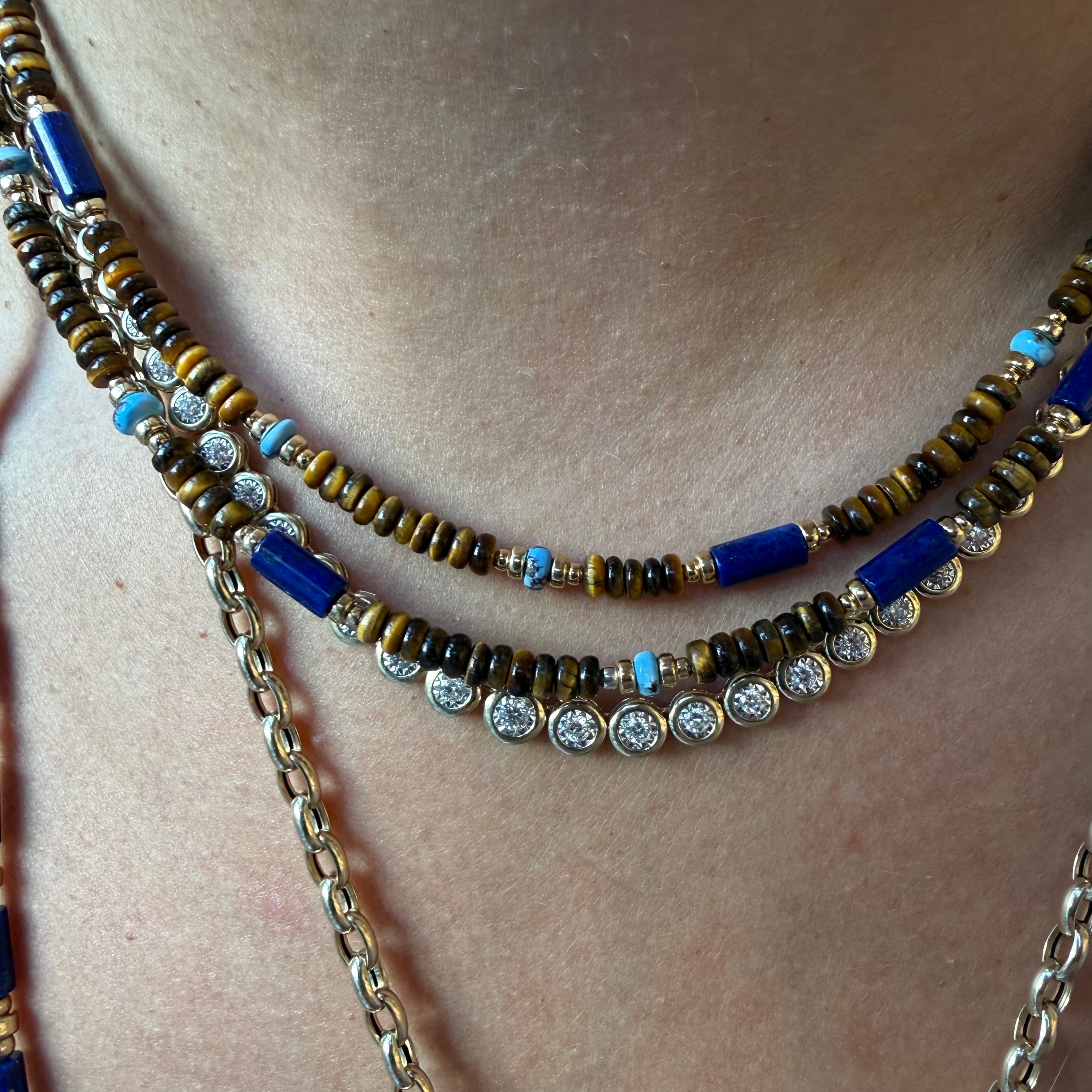 TIGERS EYE, LAPIS & TURQUOISE NECKLACE