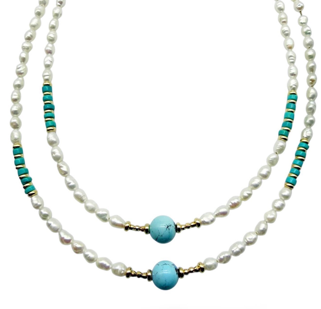 THE WHITE PEARLS WITH TURQUIOSE