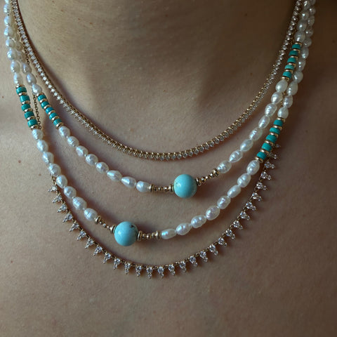 THE WHITE PEARLS WITH TURQUIOSE