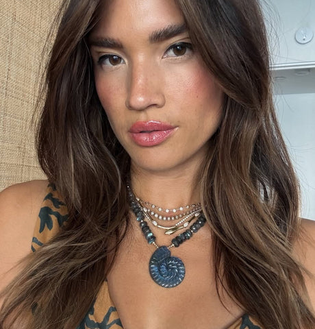 LABRADORITE & CARVED SHELL NECKLACES