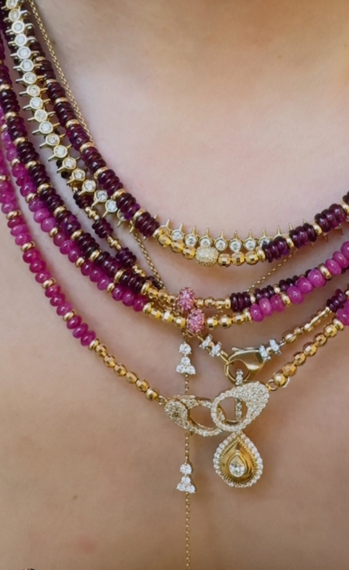 14K GOLD RUBY NECKLACE WITH RUBY FOCAL BEAD