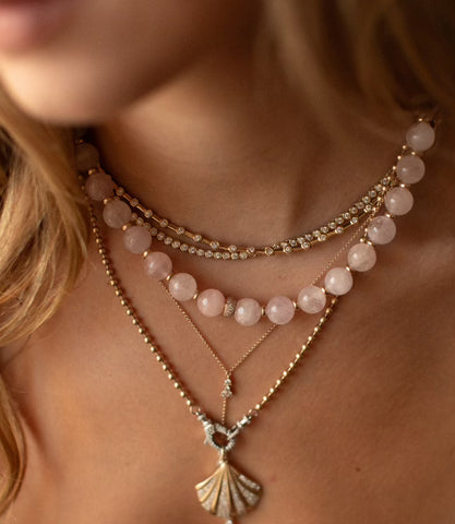 PINK MORGANITE & DIAMOND GEMSTONE NECKLACE